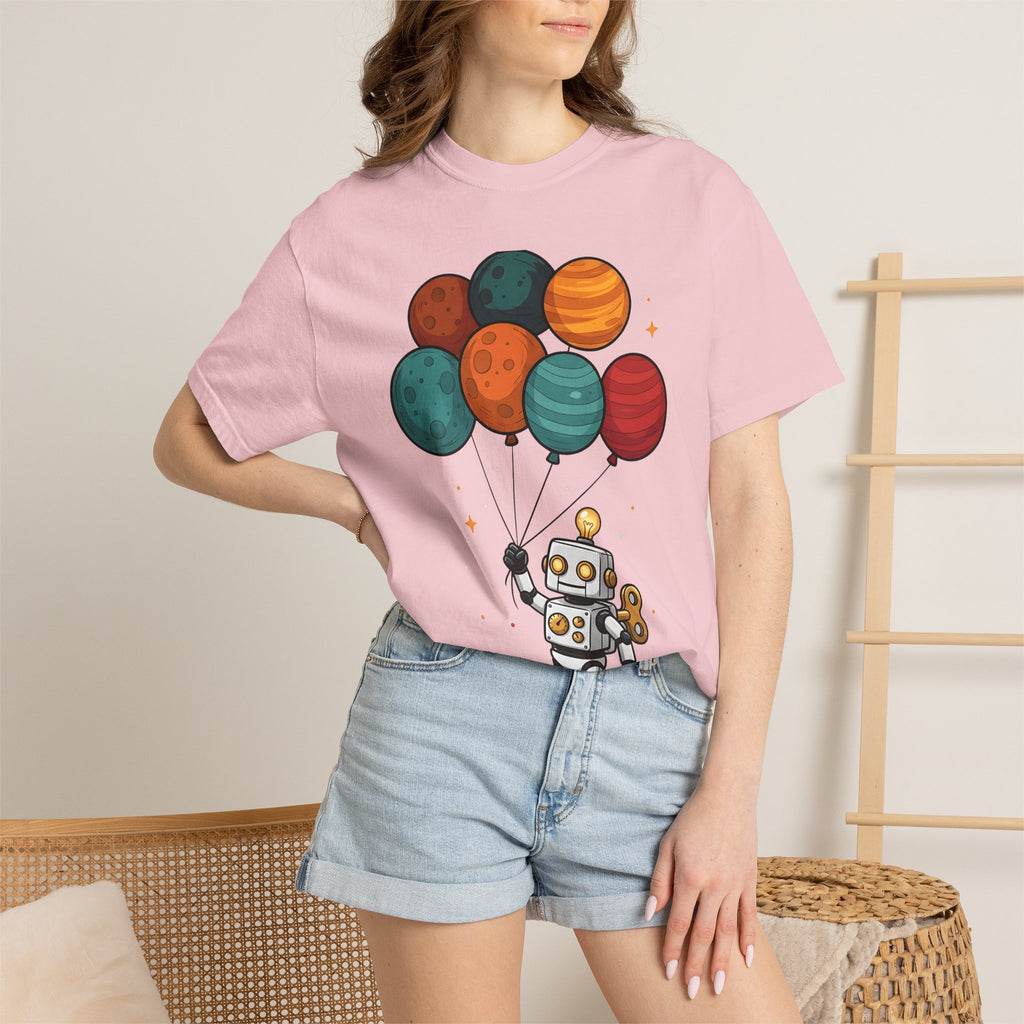 Robots Balloon Shirt Cute Universe Gift Women Anime Tee Bot T-Shirt Kawaii Fan Manga Tshirt Cosmic Graphic Sketch Planets Tshirt