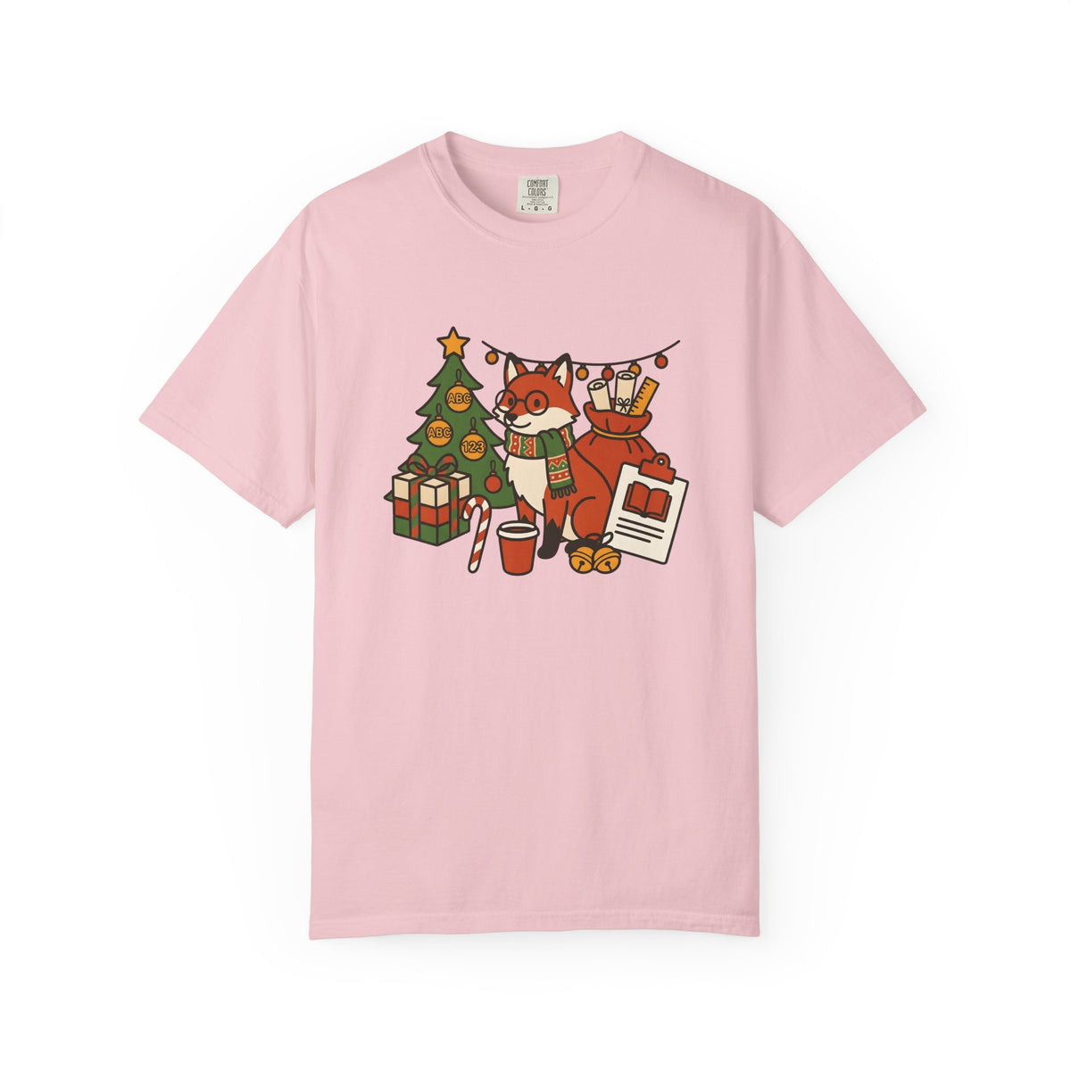 Holiday Fox Line Art T-Shirt – Christmas Teacher Design, Unisex Graphic Tee