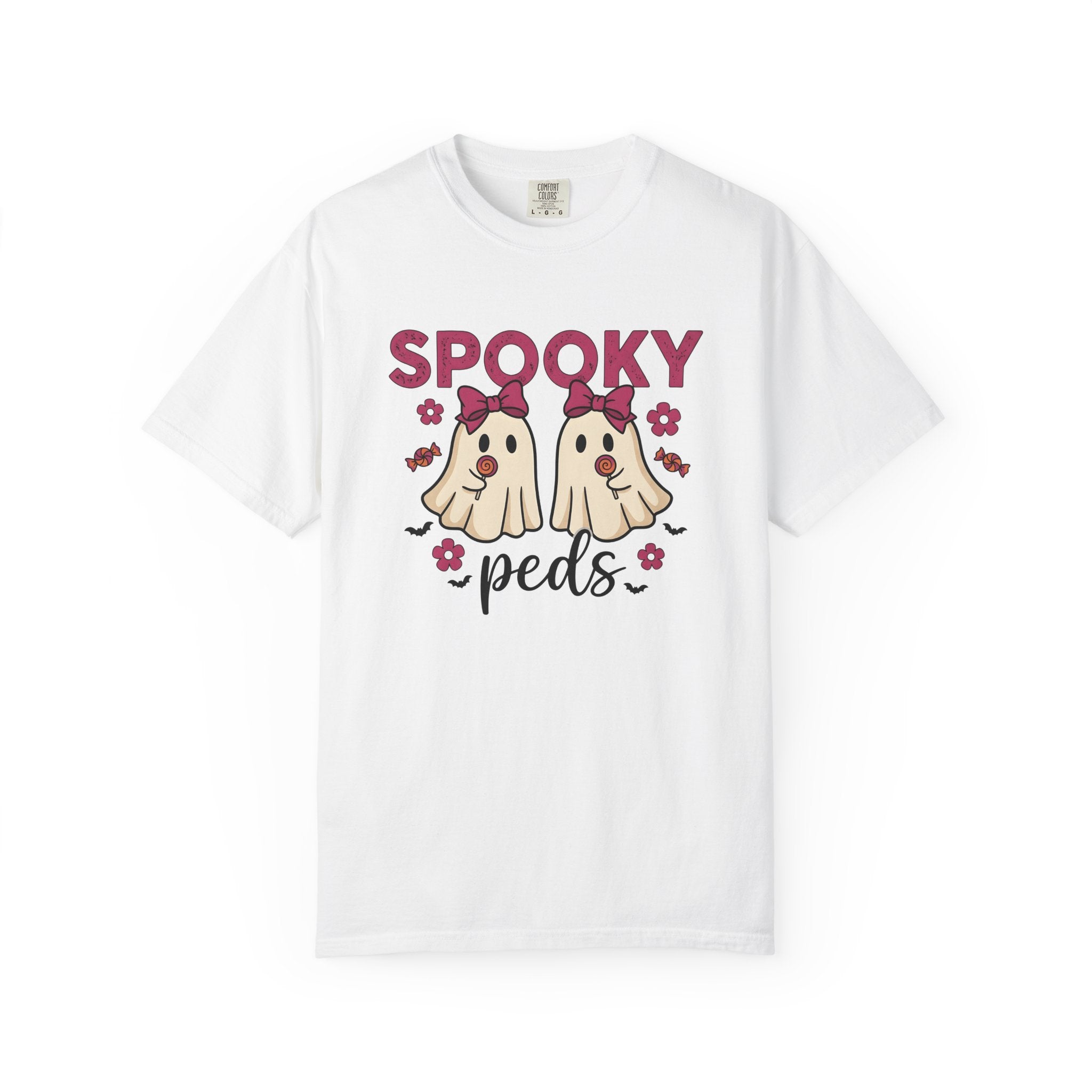 Ghost Candy Shirt Nurses Halloween Gift Women Cute Tee Candy T-Shirt Nurse Enthusiast Kawaii Tshirt Spooky Graphic Hand Drawn Pink Bow