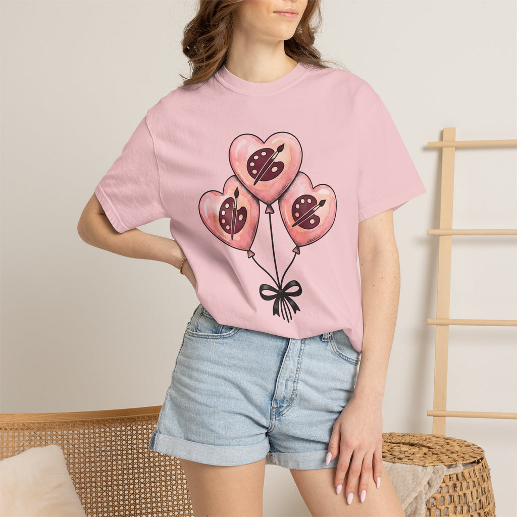 Heart Balloons Shirt Cute Art Gift Women Watercolor Tee Balloon Bouquet T-Shirt Kawaii Fan Watercolour Tshirt Artistic Graphic Hand Drawn