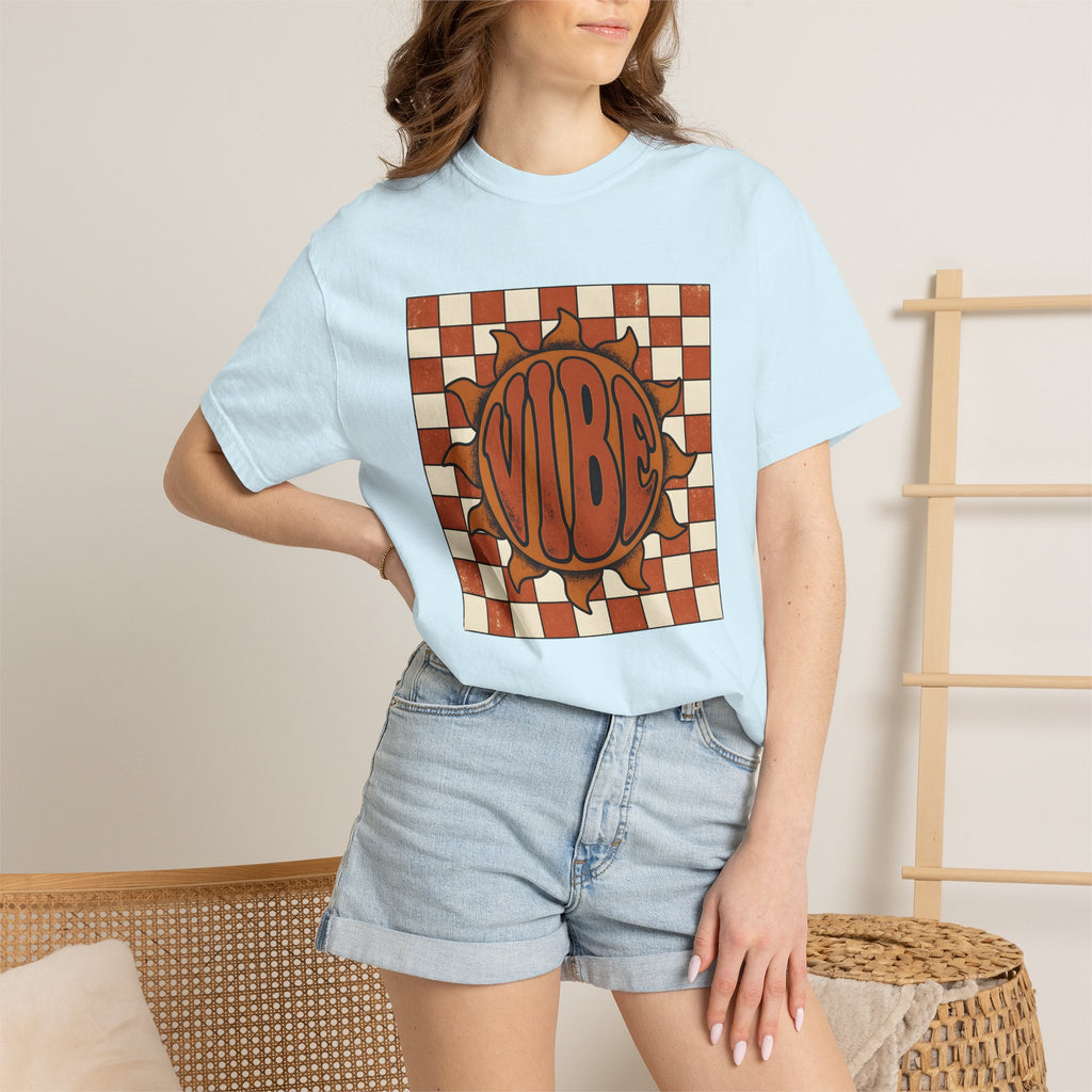 Sun Graphic Shirt Retro Boho Gift Women Retro Tee Solar T-Shirt Retro Fan Groovy Tshirt Hippie Graphic Vintage Checkerboard Tshirt