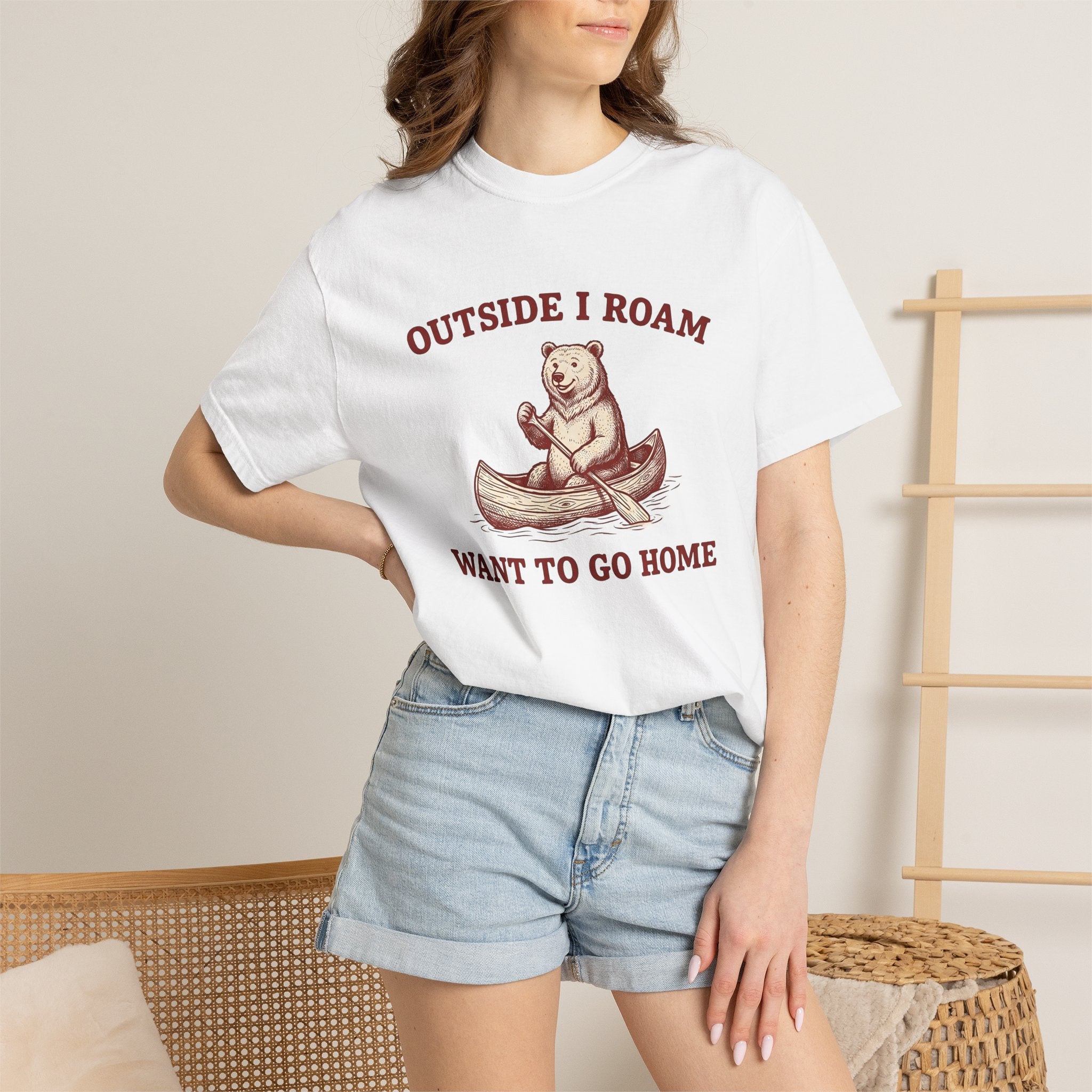 Bear Rowboat Shirt Cottagecore Backpacking Gift Women Antique Tee Boat T-Shirt Homesteader Fan Vintage Tshirt Hiking Graphic Cartoon Stream