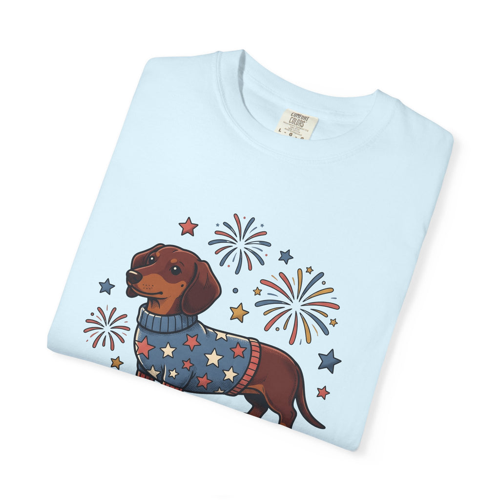 Dachshund Puppy Shirt 4th Of July Pet Owner Gift Women Hand Drawn Tee Wiener Dog T-Shirt Independence Day Fan Doodle Tshirt Dog Mom Graphic