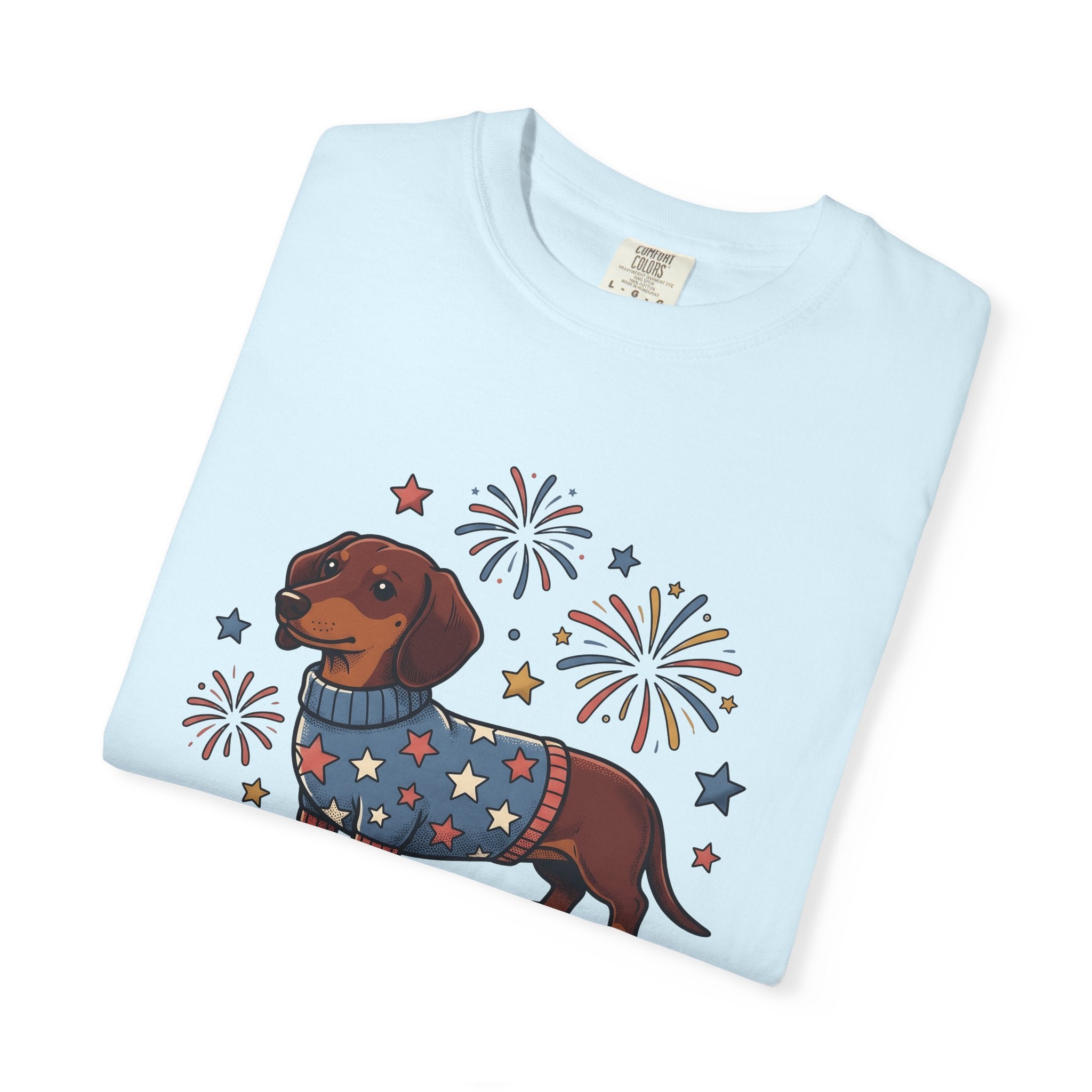 Dachshund Puppy Shirt 4th Of July Pet Owner Gift Women Hand Drawn Tee Wiener Dog T-Shirt Independence Day Fan Doodle Tshirt Dog Mom Graphic