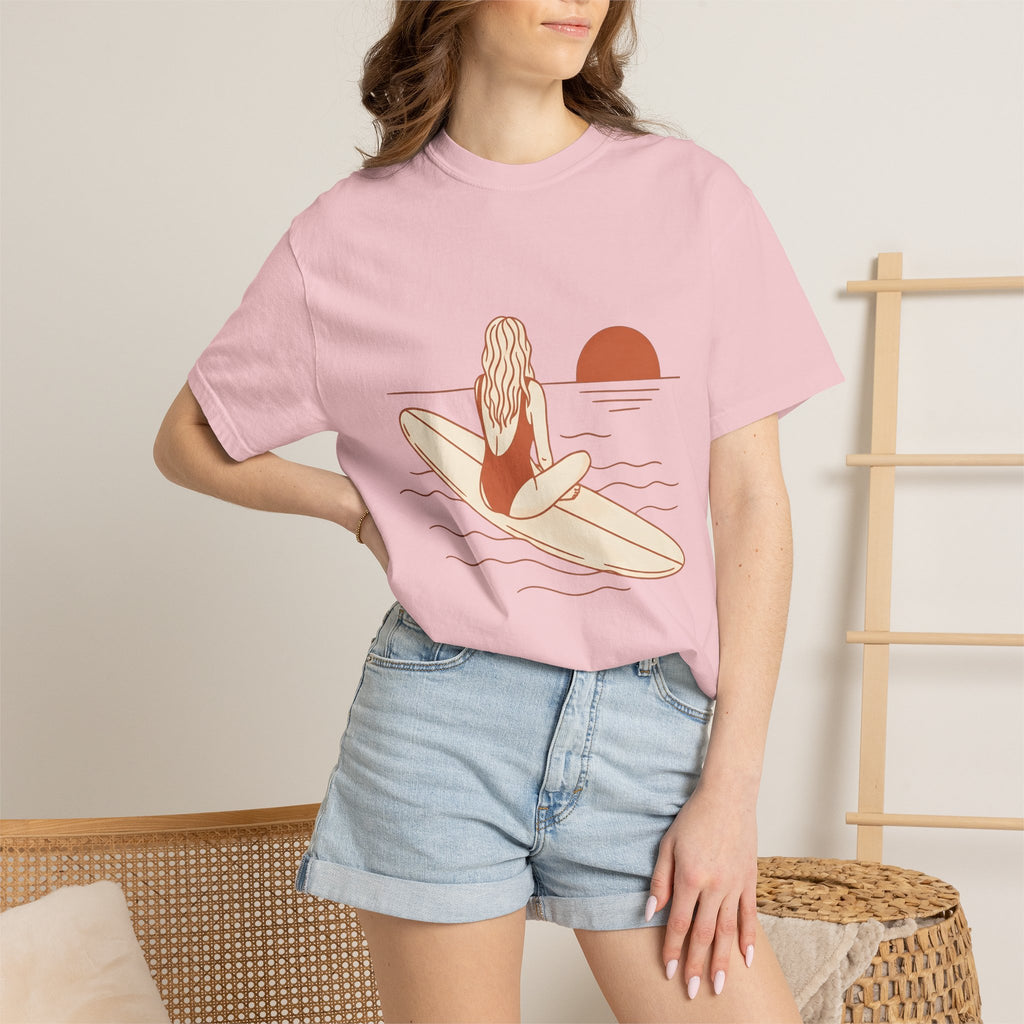 Surfing Woman Shirt Surfing Ocean Gift Women Modern Tee Surfer T-Shirt Surf Enthusiast Contemporary Tshirt Marine Graphic Classic Evening