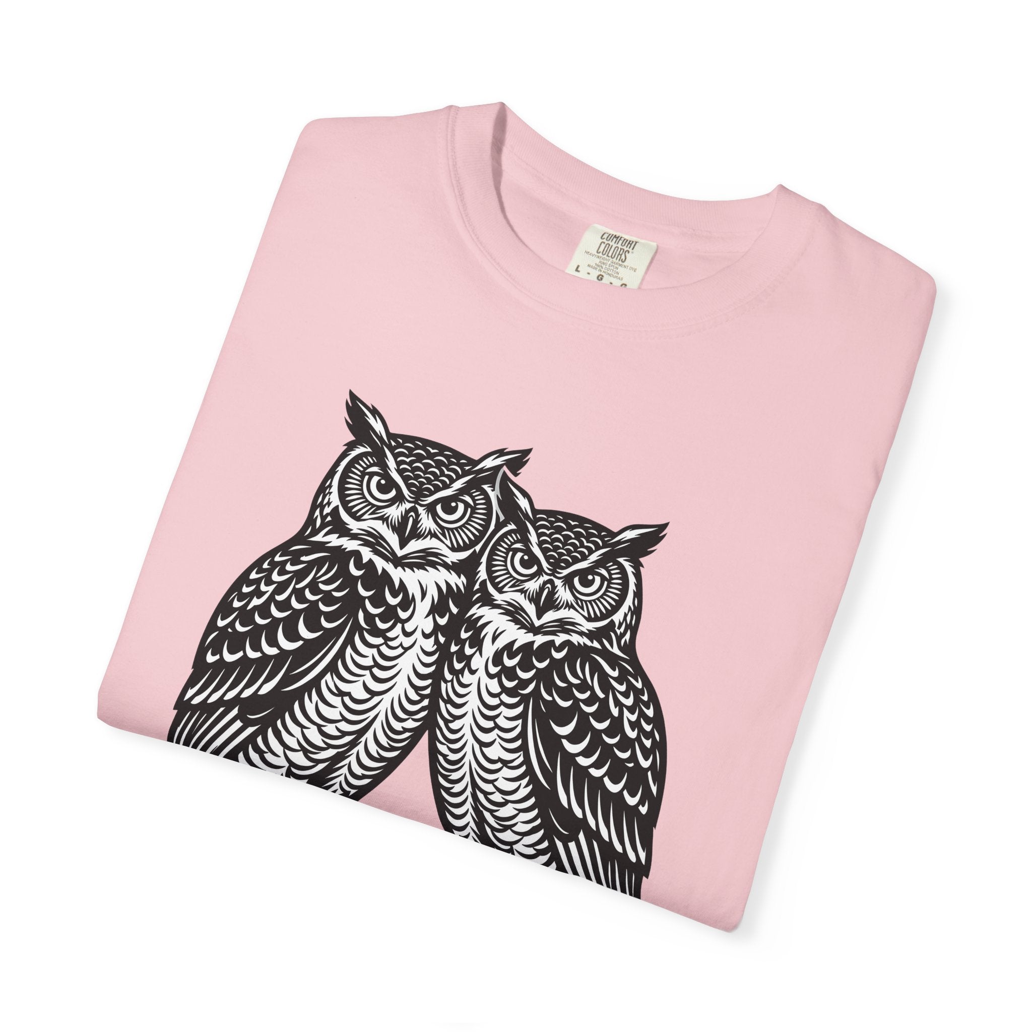 Owl Couple Shirt Animals Forest Gift Women Linocut Tee Owls T-Shirt Wildlife Fan Owl Art Tshirt Woodland Graphic Retro Limb Tshirt