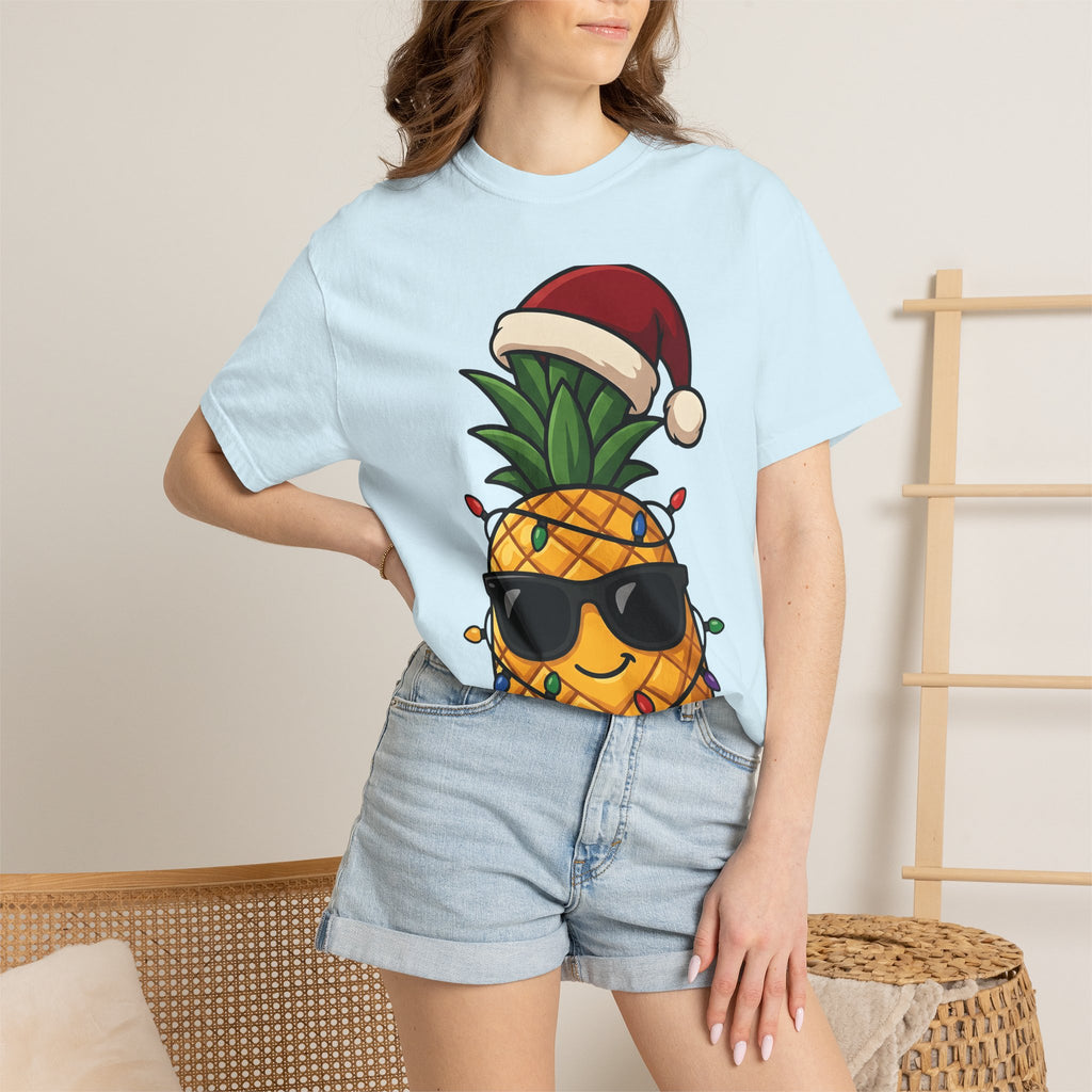 Tropical Fruit Santa Shirt Christmas Beach Gift Women Kawaii Tee Fruit Claus T-Shirt Xmas Fan Cute Tshirt Coastal Graphic Hand Drawn Festive