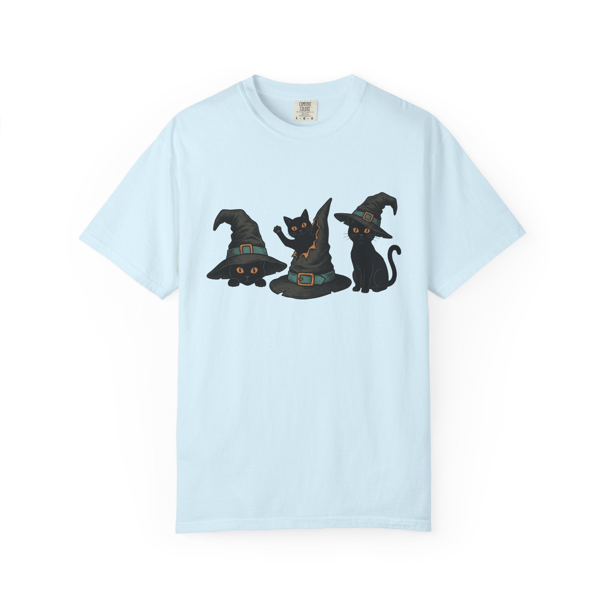 Black Cats Shirt Cat Costume Gift Women Retro Tee Cat T-Shirt Cat Fan Vintage Tshirt Cosplay Graphic Sketch Witch Hats Tshirt