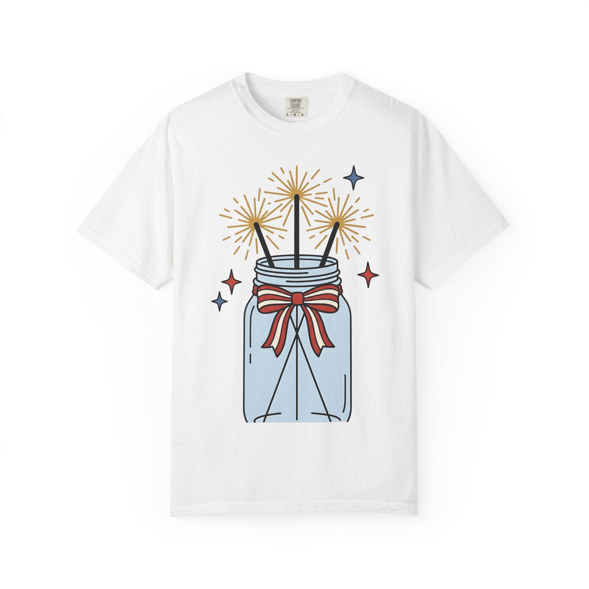 Glass Jar Sparkler Shirt America 4Th Of July Festival Gift Women Cartoon Tee Sparkler T-Shirt Patriot Fan Comic Tshirt Celebration Graphic