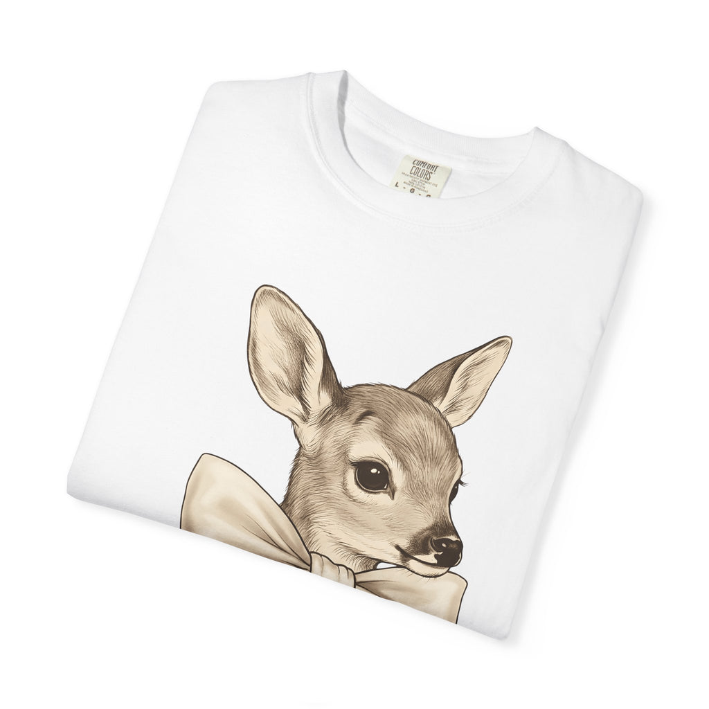 Baby Deer Shirt Easter Animal Gift Women Vintage Tee Fawn T-Shirt Easter Fan Retro Tshirt Wildlife Graphic Hand Drawn Bow Tshirt