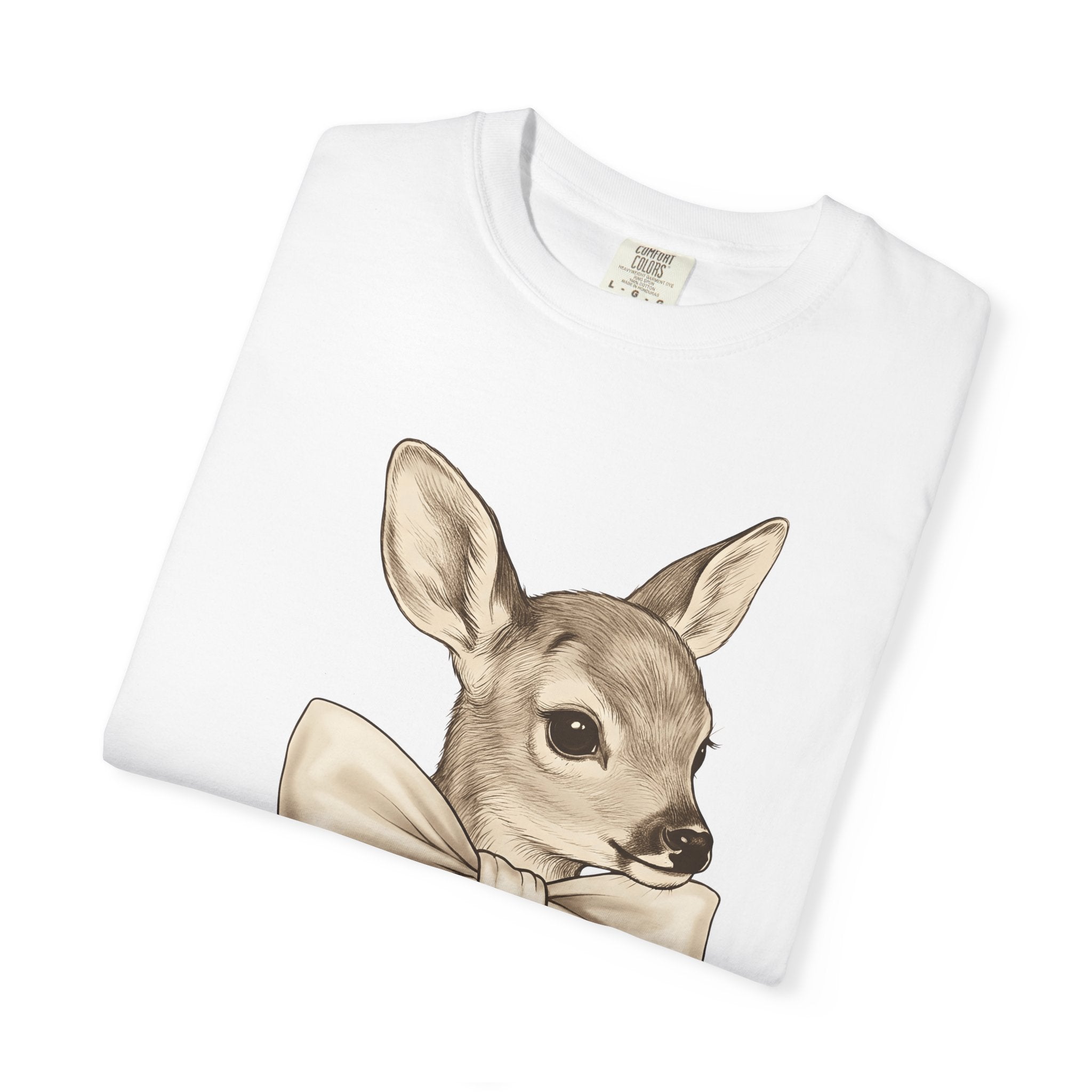 Baby Deer Shirt Easter Animal Gift Women Vintage Tee Fawn T-Shirt Easter Fan Retro Tshirt Wildlife Graphic Hand Drawn Bow Tshirt