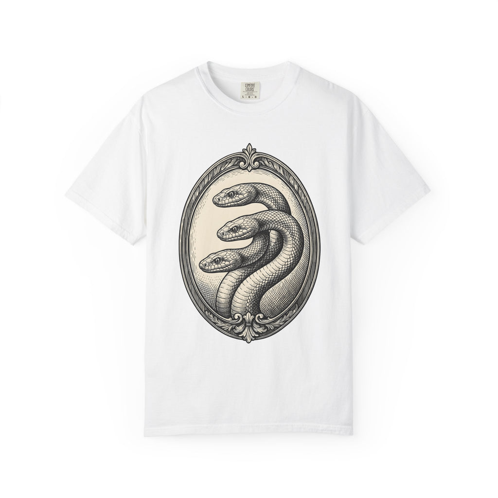 Tri Head Snake Shirt Boho Chic Eerie Gift Women Illustrative Tee Serpent T-Shirt Bohemian Fan Artistic Tshirt Spooky Graphic Sketch Ornate