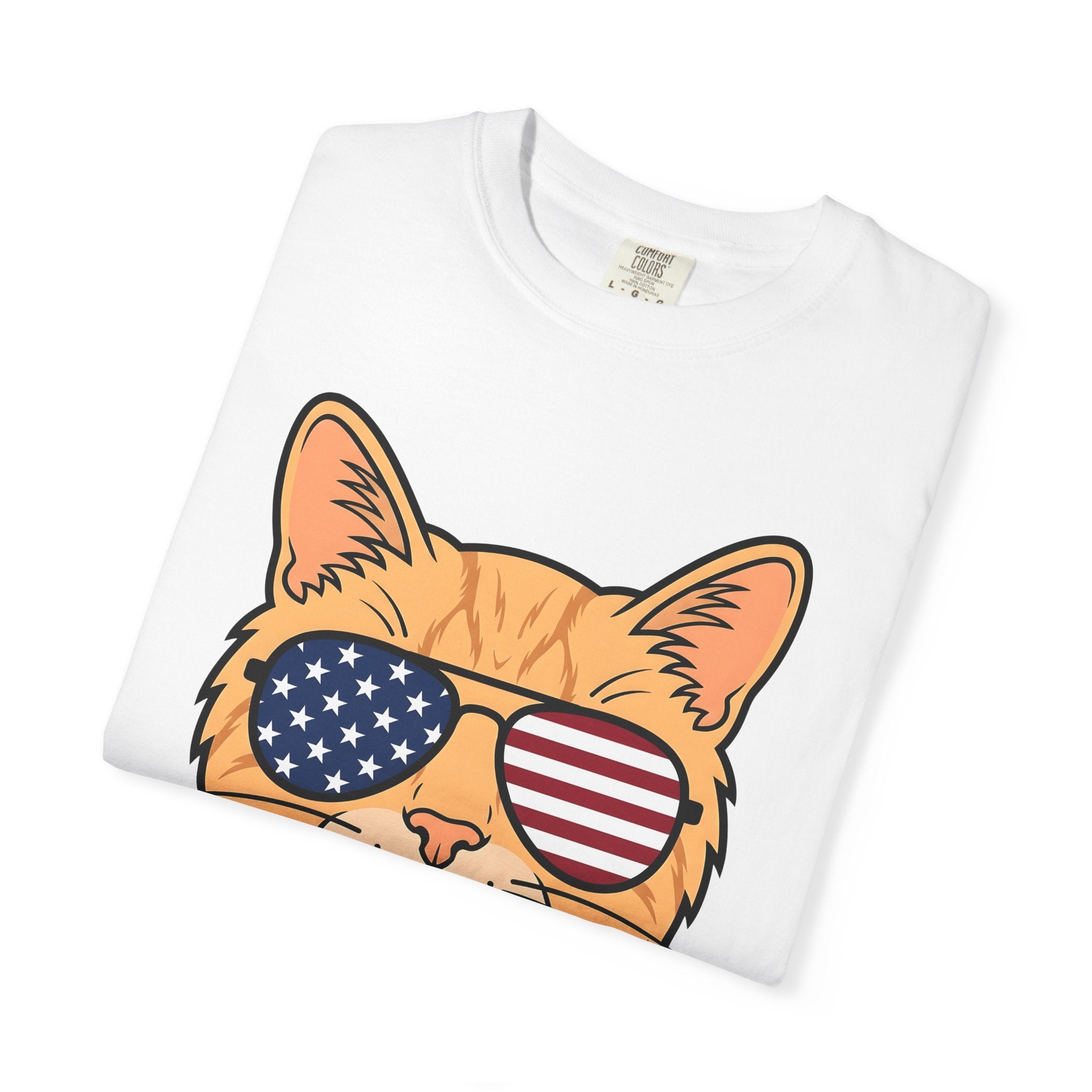 Cat Sunglasses Shirt America Cat Gift Women Cartoon Tee Shades T-Shirt Patriot Fan Comic Tshirt Feline Graphic Retro American Flag Tshirt