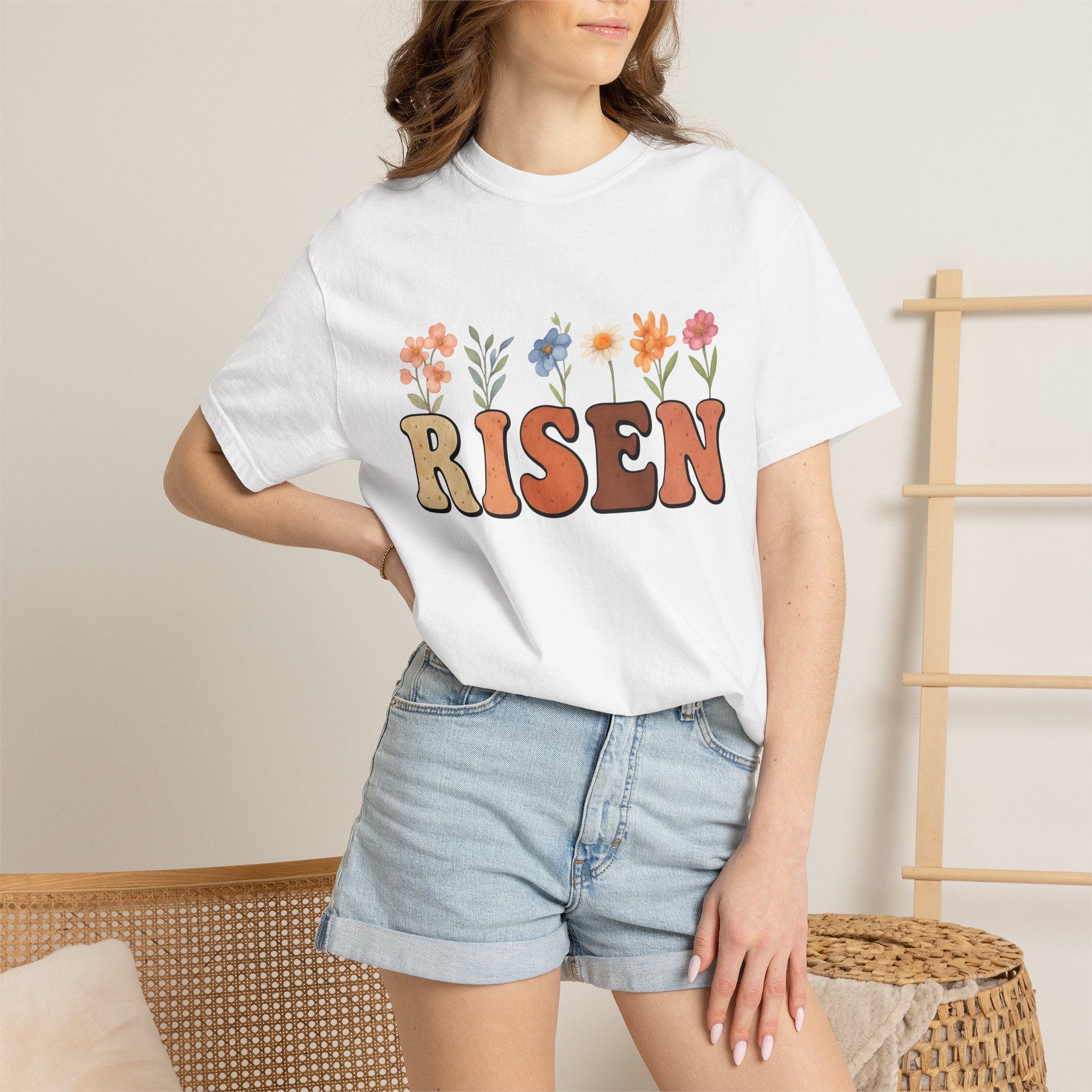 Floral Design Shirt Easter Belief Gift Women Painting Tee Flower T-Shirt Spring Fan Artistic Tshirt Faith Graphic Outline Field Flowers