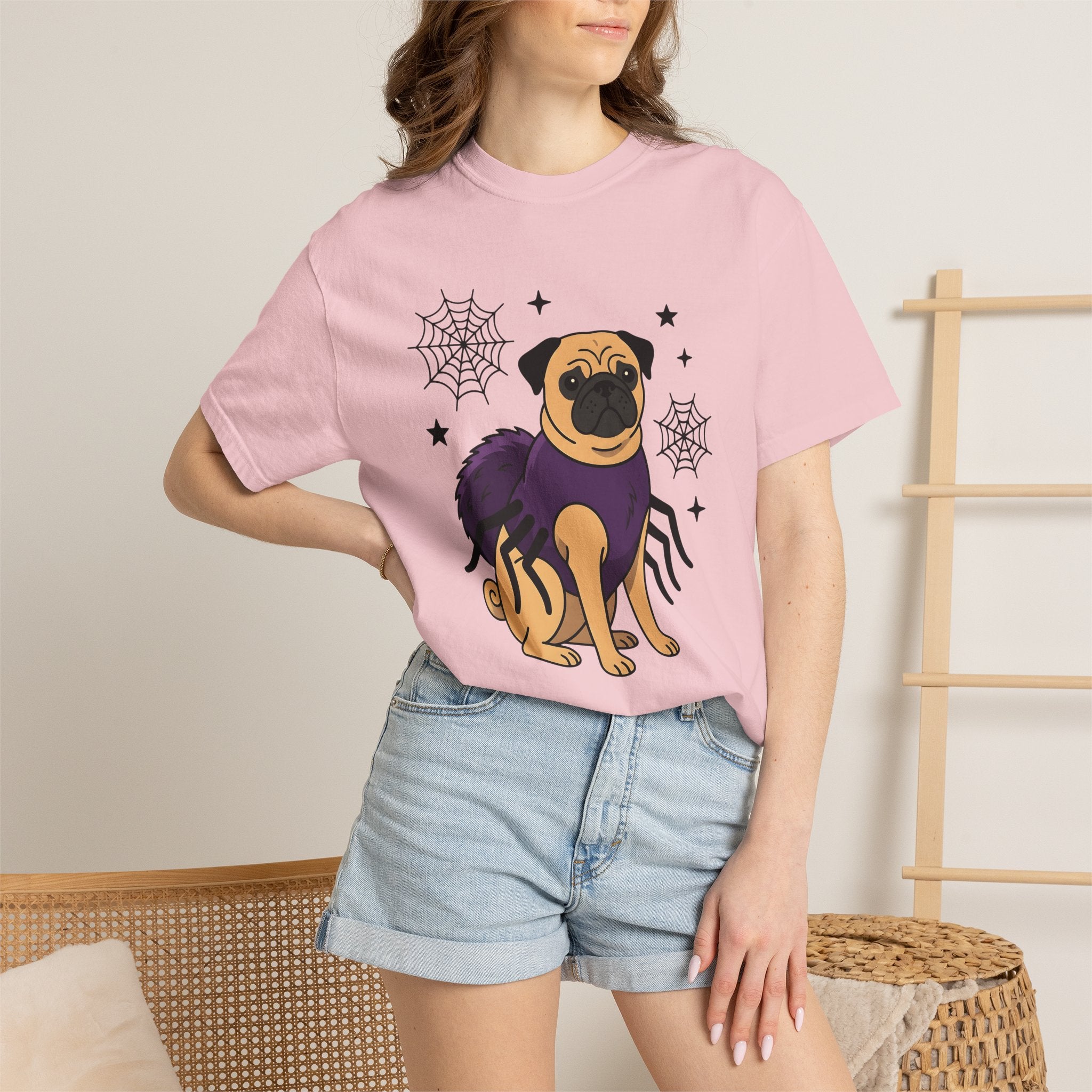 Pug Spider Suit Shirt Dog Halloween Costume Gift Women Animated Tee Spider Costume T-Shirt Dog Fan Cartoon Tshirt Costume Graphic Anime