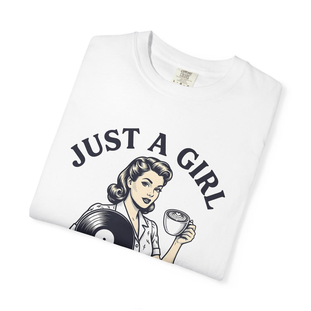 Nostalgic Female Coffee Disc Shirt Coffee Tunes Gift Women Antique Tee Coffee Saucer T-Shirt Java Fan Vintage Tshirt Music Graphic Cartoon