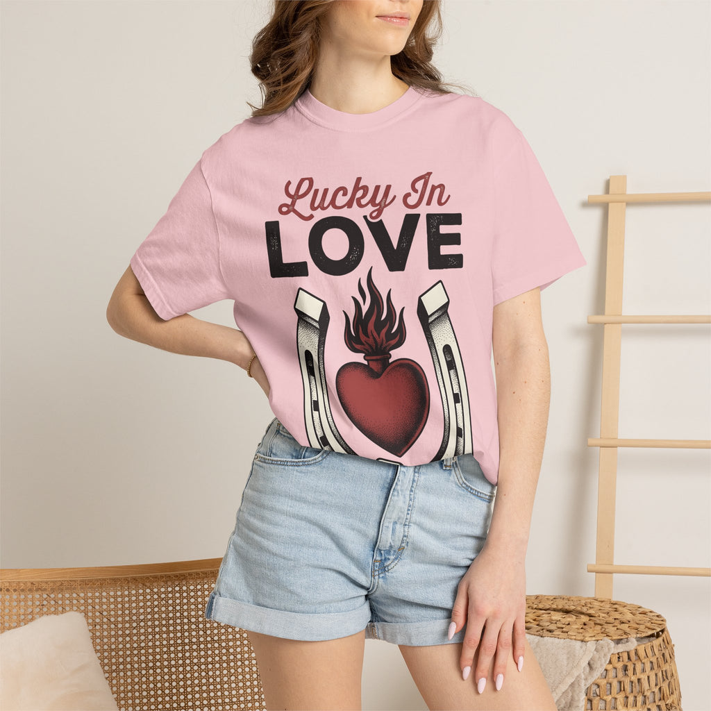 Flaming Heart Horseshoe Shirt St Valentines Day Love Gift Women Tattoo Tee Horseshoe T-Shirt Valentine Fan Ink Tshirt Romance Graphic