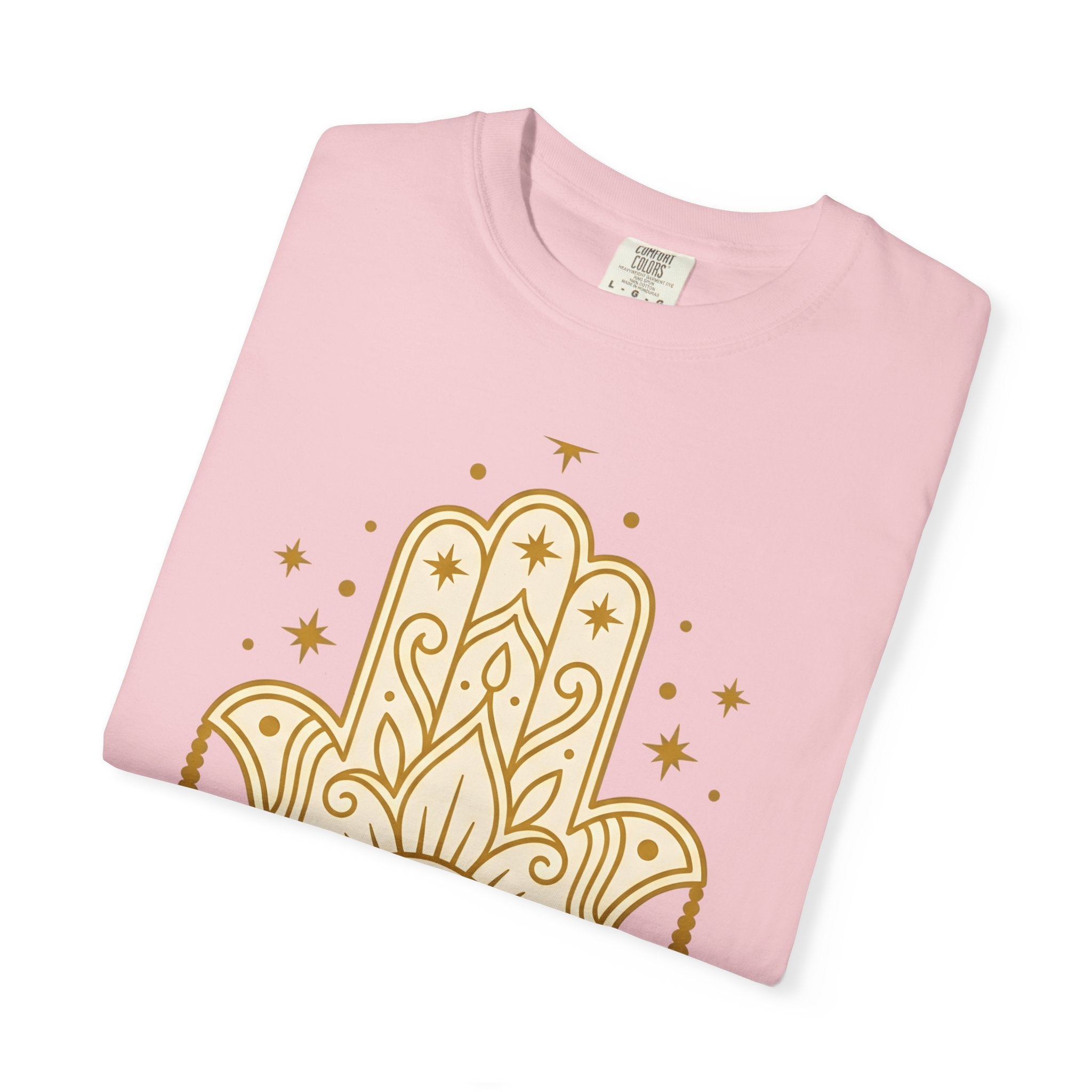Hamsa Charm Shirt Boho Chic Meditation Gift Women Sketch Tee Hand Charm T-Shirt Bohemian Enthusiast Drawing Illustration Spiritual Design