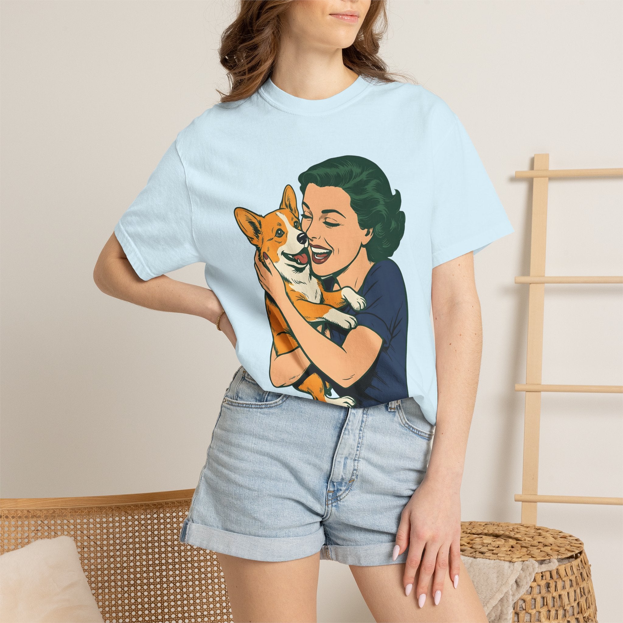 Girl Corgi Shirt Dog Animals Gift Women Classic Tee Corgi T-Shirt Dog Fan Puppy Tshirt Creature Graphic Old School Hug Tshirt