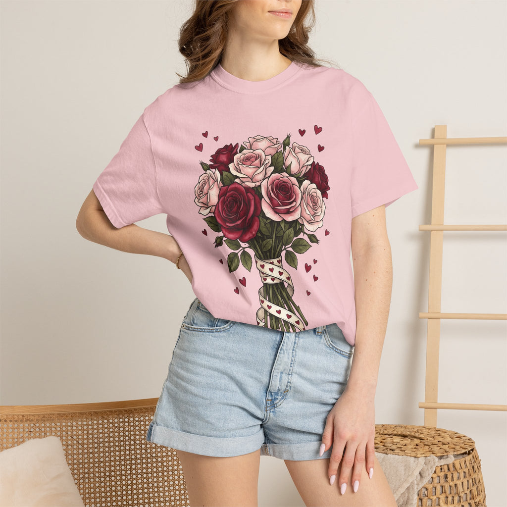 Flower Bouquet Shirt St. Valentines Day Blossoms Gift Women Sketch Tee Floral Arrangement T-Shirt Valentine Fan Hand Drawn Tshirt Floral