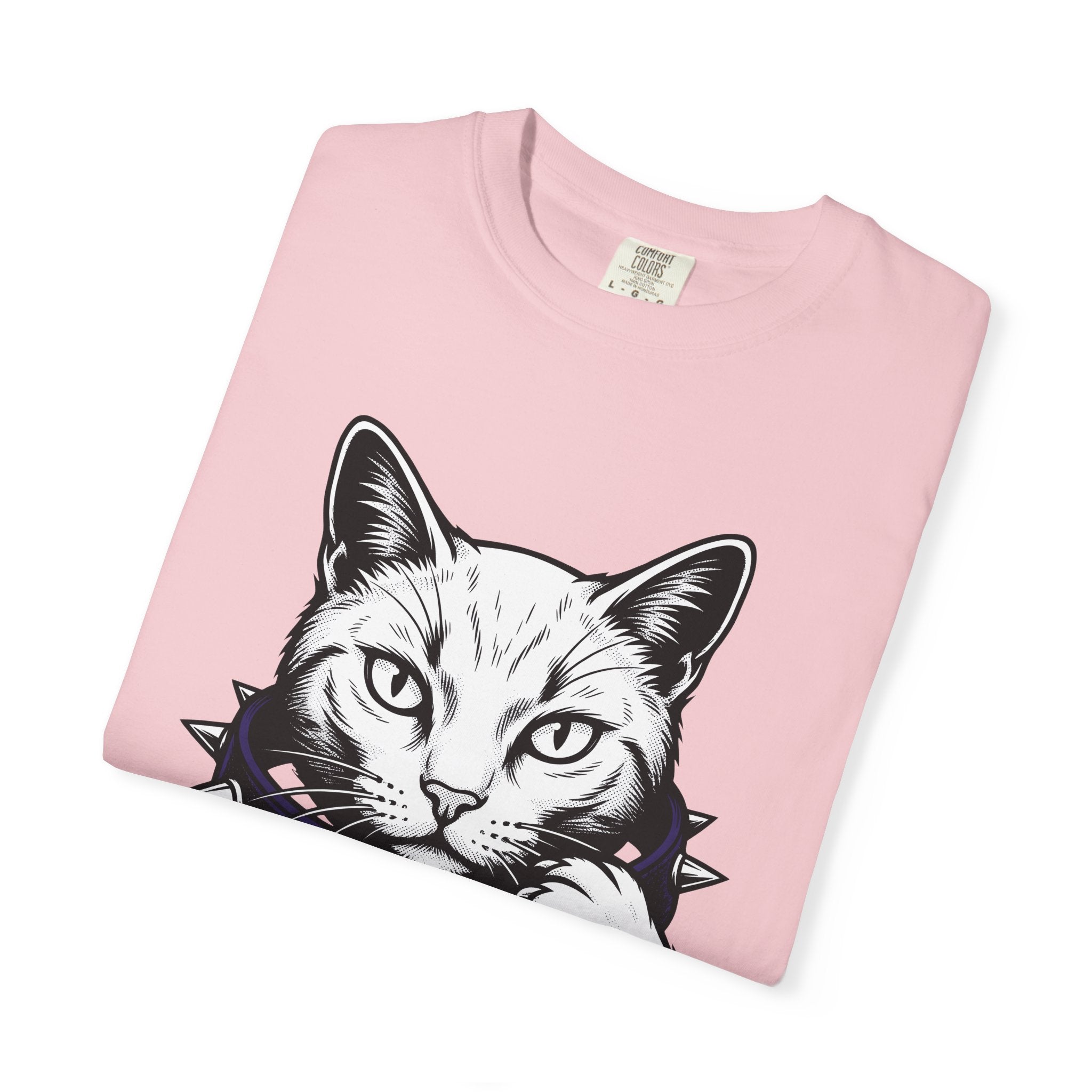 Cat Face Shirt Cat Alternative Gift Women Ink Tee Kitty T-Shirt Feline Fan Tattoo Tshirt Punk Graphic Classic Studded Collar Tshirt