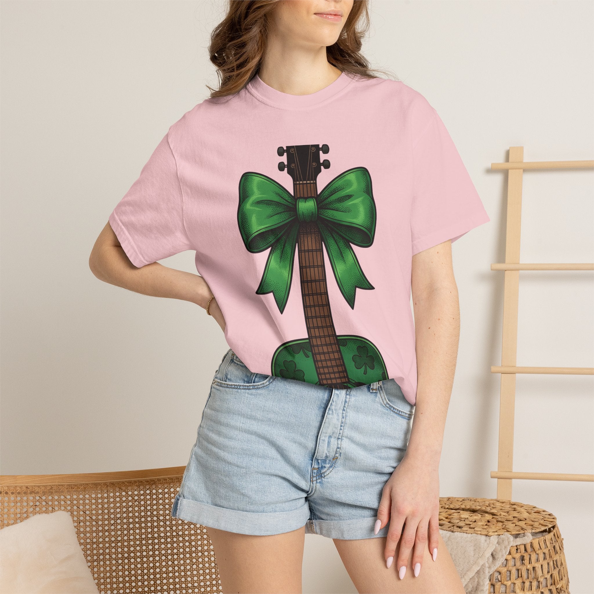 Shamrock Guitar Shirt Cowgirl Sound Gift Women Rustic Tee Guitar T-Shirt Rodeo Fan Country Tshirt Audio Graphic Classic Shamrock Ribbon
