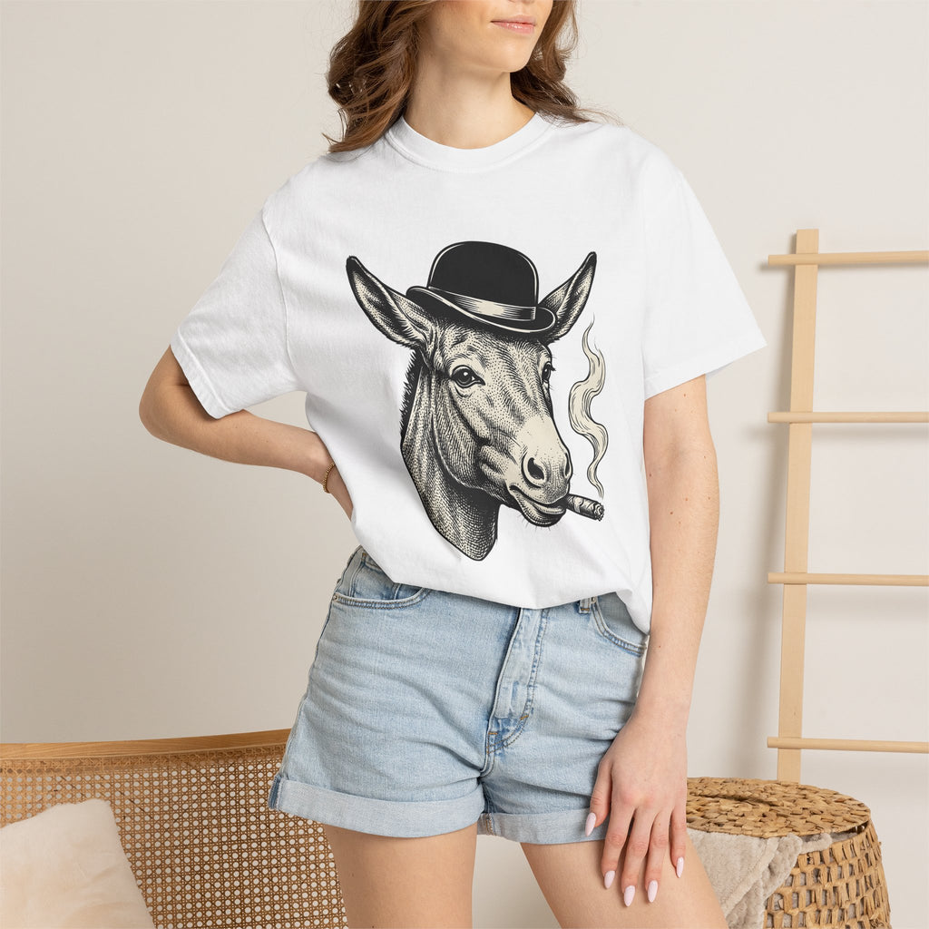 Donkey Hat Shirt Animal Humor Gift Women Vintage Tee Burro T-Shirt Pet Fan Retro Tshirt Funny Graphic Hand Drawn Cigar Tshirt