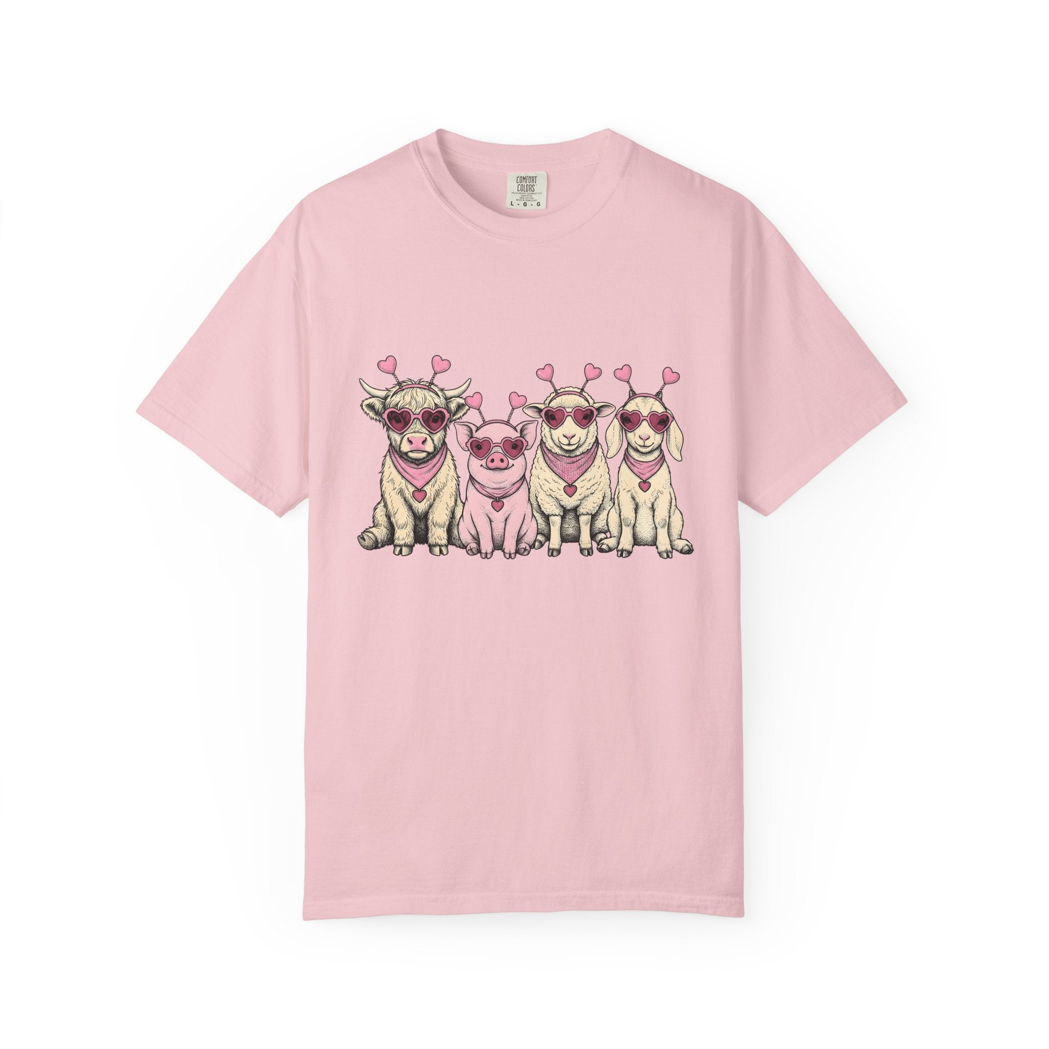 Barnyard Animals Shirt St Valentines Day Pets Gift Women Sketch Tee Farm Animals T-Shirt Valentine Fan Drawings Tshirt Animal Graphic Retro