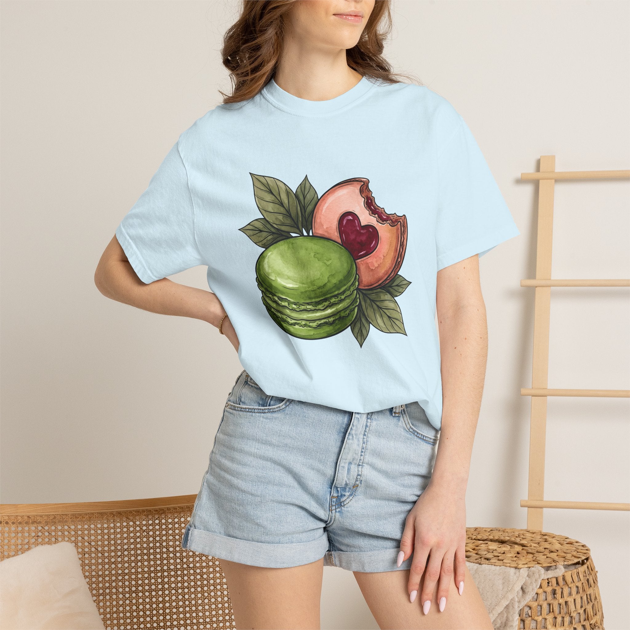 Macaron Sweet Shirt Desserts Gastronomy Gift Women Brushwork Tee Macaron T-Shirt Pastry Fan Watercolor Tshirt Gourmet Graphic Outline Plant