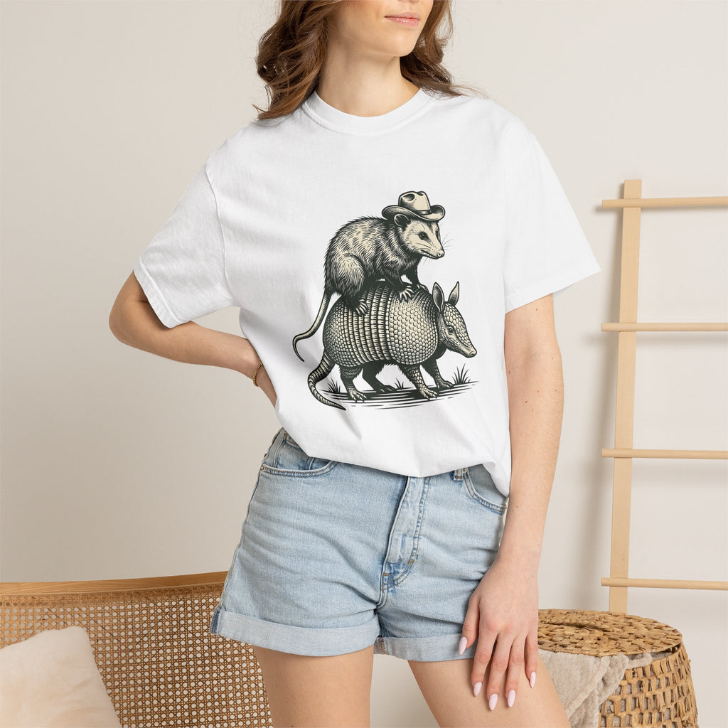Opossum Armadillo Shirt Animals Cowboy Gift Women Retro Tee Possum T-Shirt Wildlife Fan Vintage Tshirt Rodeo Graphic Pen And Ink Western Hat