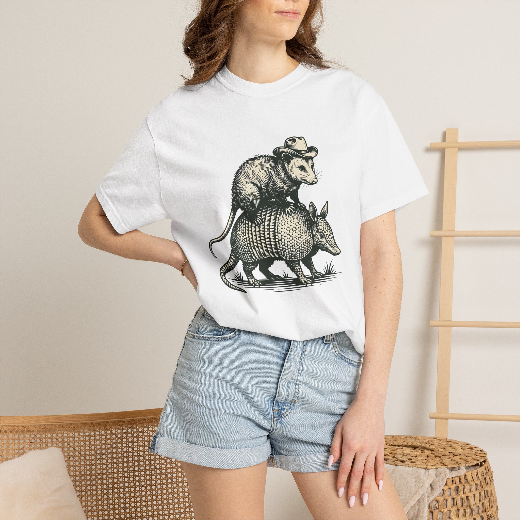 Opossum Armadillo Shirt Animals Cowboy Gift Women Retro Tee Possum T-Shirt Wildlife Fan Vintage Tshirt Rodeo Graphic Pen And Ink Western Hat