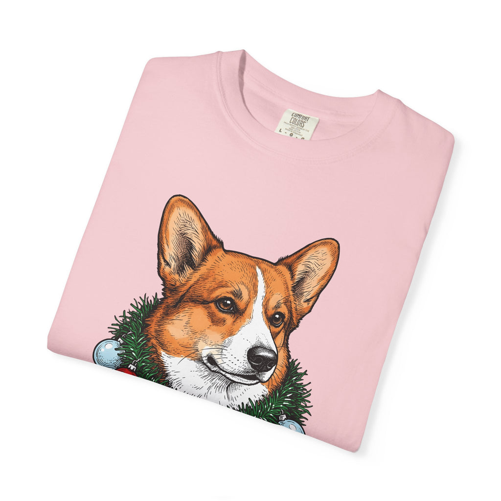 Corgi Pet Shirt Dog Yuletide Gift Women Line Art Tee Puppy T-Shirt Dog Fan Minimalist Tshirt Christmas Graphic Cartoon Festive Wreath Tshirt