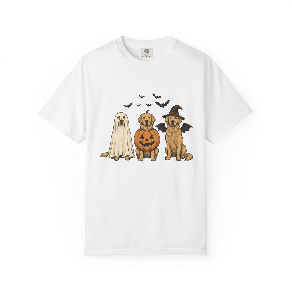Golden Retriever Puppies Shirt Halloween Pet Gift Women Sketch Tee Puppy T-Shirt Halloween Fan Dog Tshirt Animal Graphic Retro