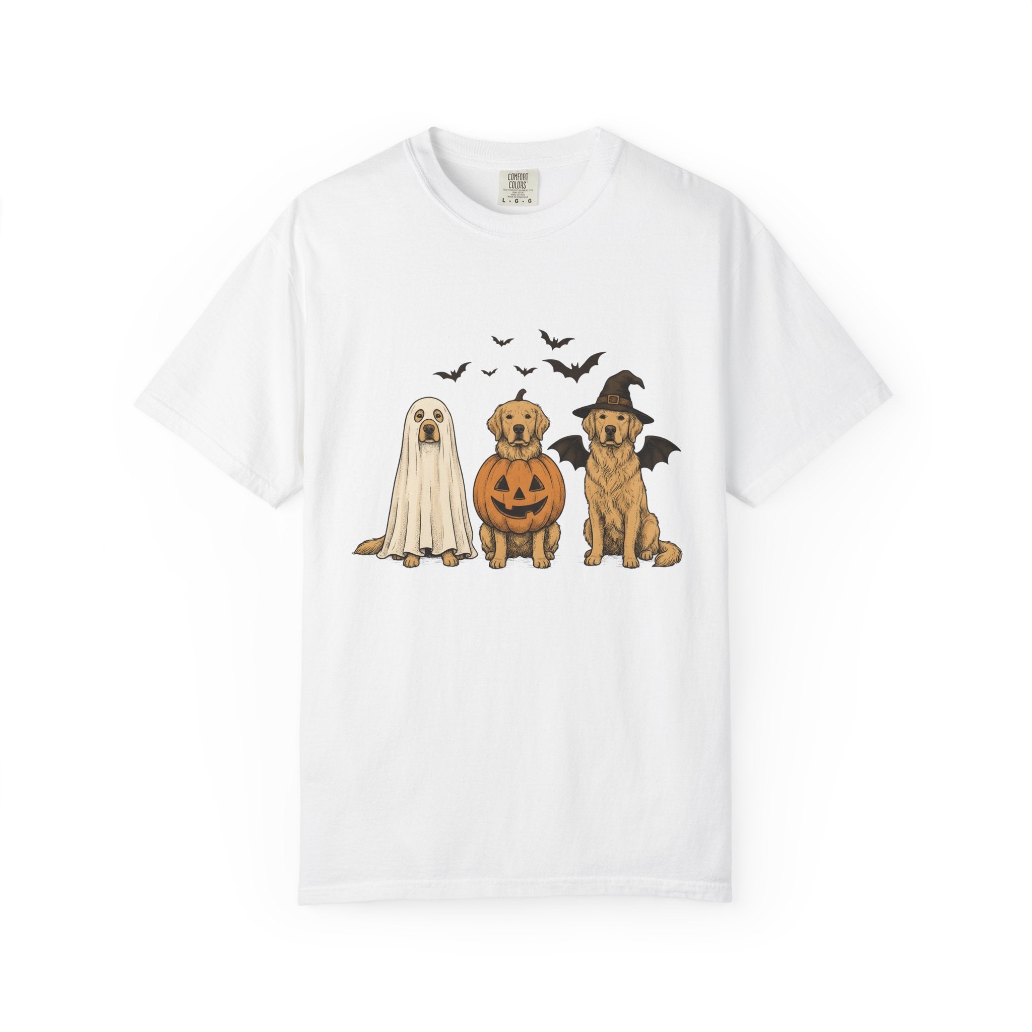 Golden Retriever Puppies Shirt Halloween Pet Gift Women Sketch Tee Puppy T-Shirt Halloween Fan Dog Tshirt Animal Graphic Retro