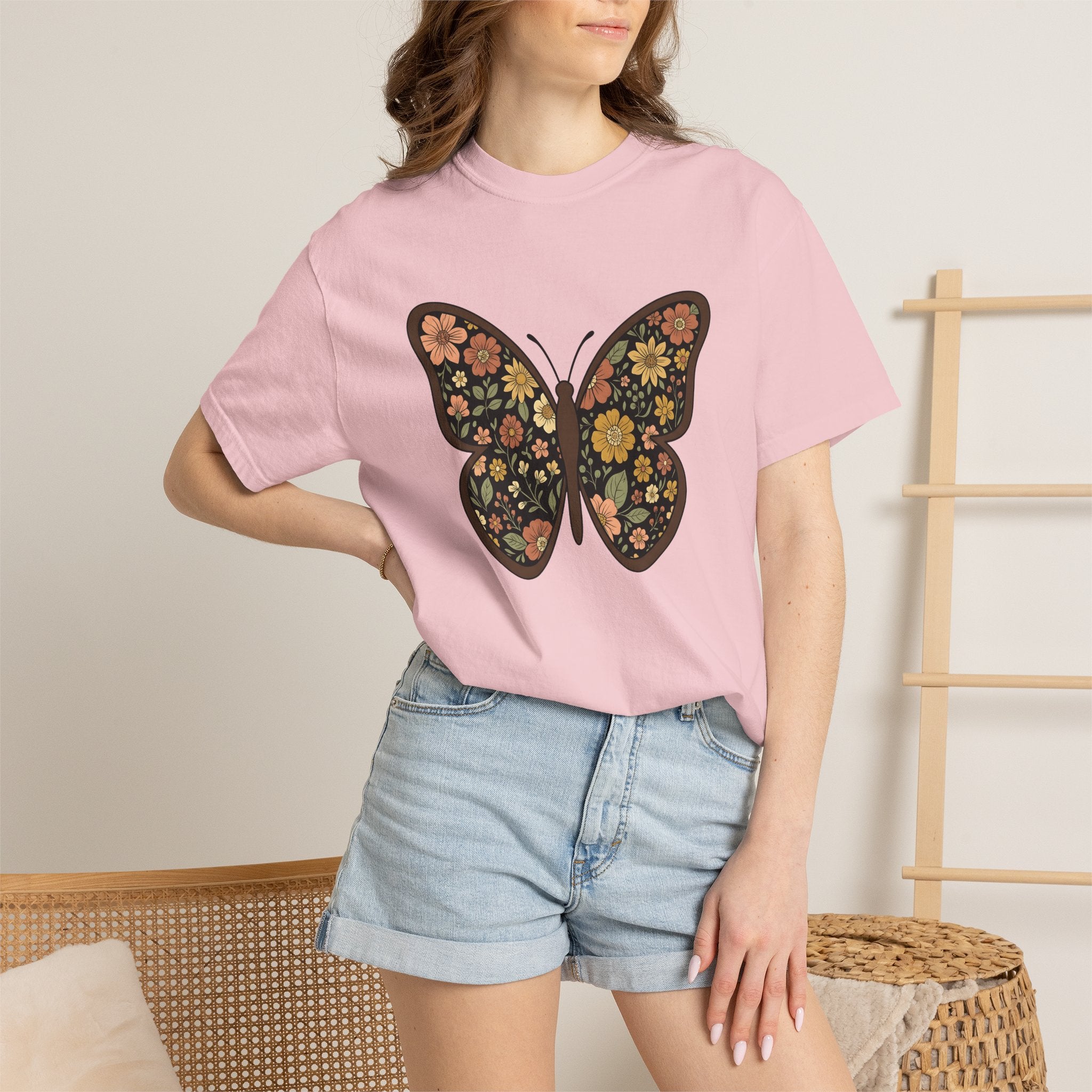 Butterfly Bloom Shirt Boho Chic Wildlife Gift Women Tribal Tee Butterfly T-Shirt Bohemian Fan Tribal Tshirt Wildlife Graphic Shabby Chic