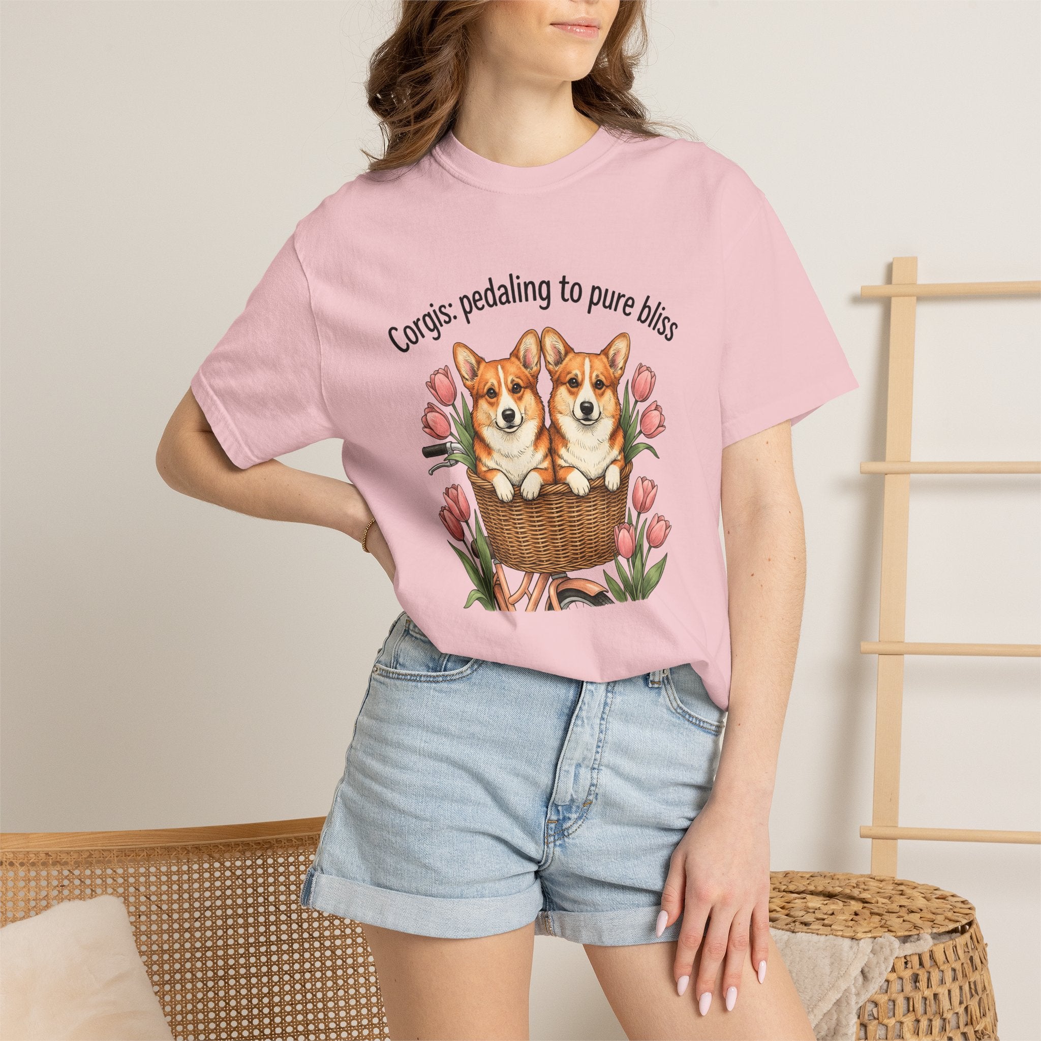 Corgi Dogs Shirt Dog Blossom Gift Women Line Art Tee Pembroke Welsh Corgi T-Shirt Dog Fan Illustrated Graphic Tshirt Hand Drawn Flower