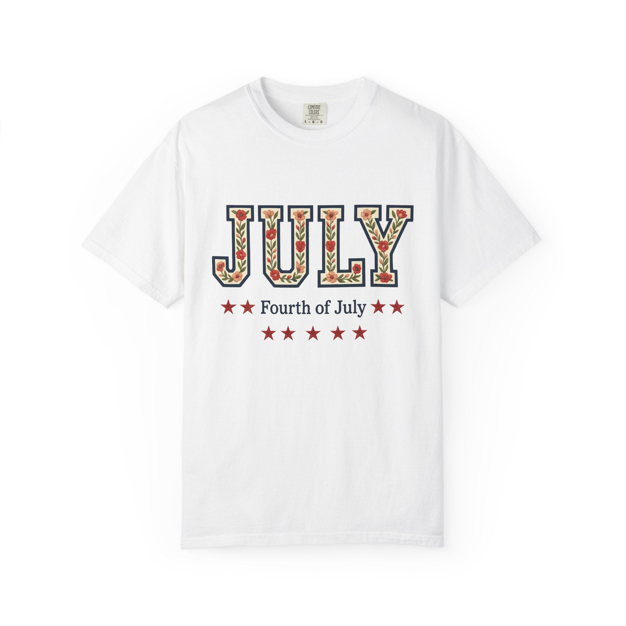 Floral Letters Shirt 4th Of July Patriotic Gift Women Embroidered Tee Alphabet T-Shirt Independence Fan Handmade Tshirt American Graphic