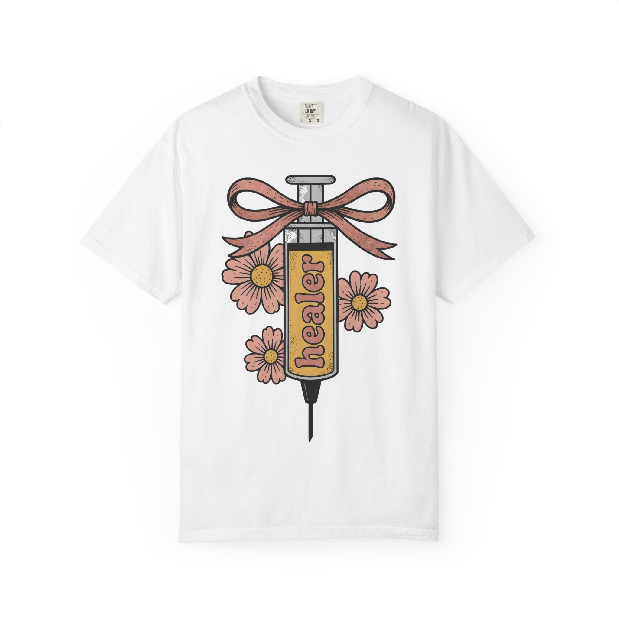 Injection Flowers Shirt Nurses Blooms Gift Women Sketch Tee Floral T-Shirt Nurse Enthusiast Drawing Illustration Retro Ribbon Tshirt