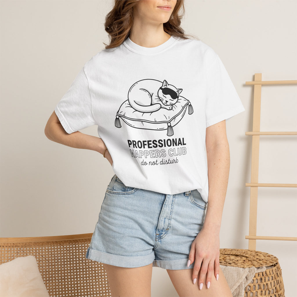 Napping Cat Shirt Cat Joke Gift Women Sketch Tee Kitten T-Shirt Cat Fan Feline Tshirt Humor Graphic Clean Cushion Tshirt