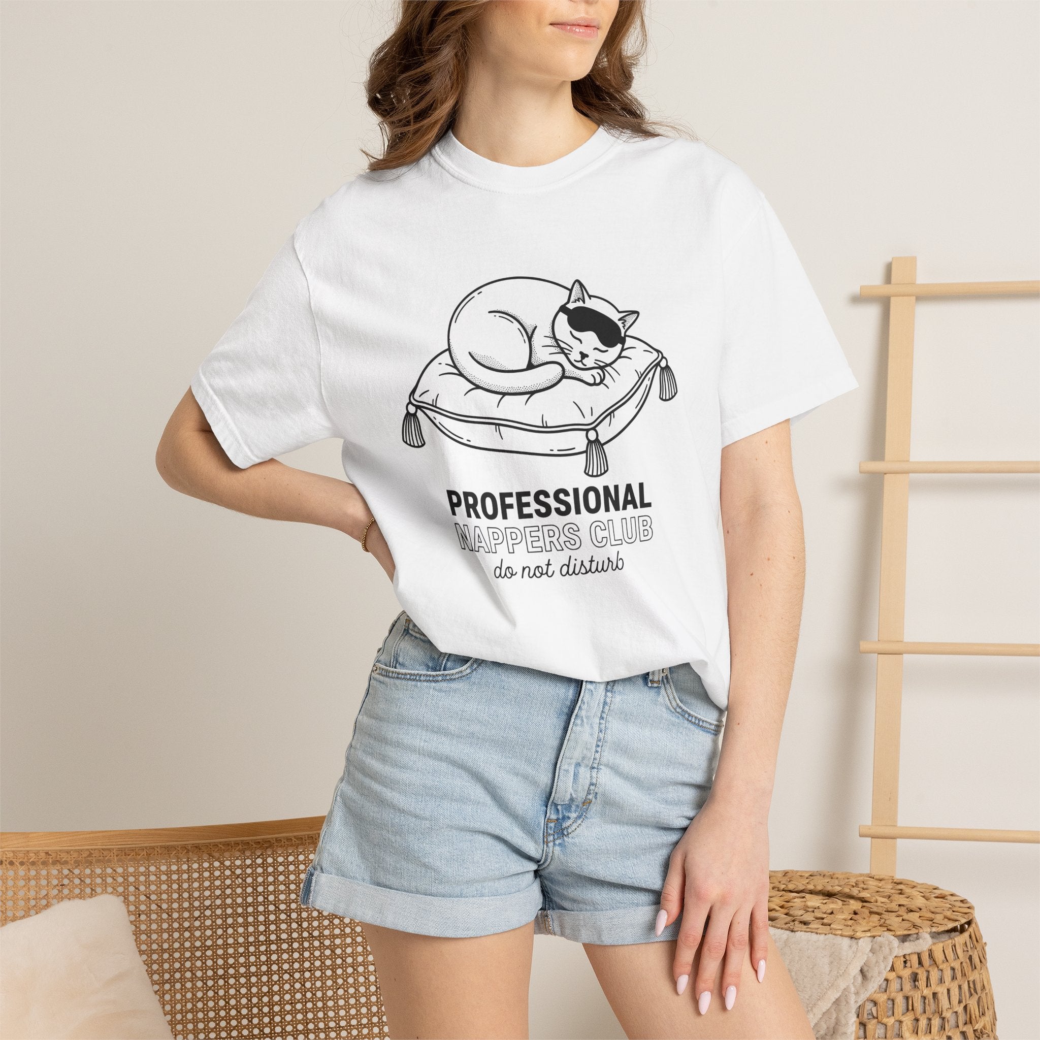 Napping Cat Shirt Cat Joke Gift Women Sketch Tee Kitten T-Shirt Cat Fan Feline Tshirt Humor Graphic Clean Cushion Tshirt