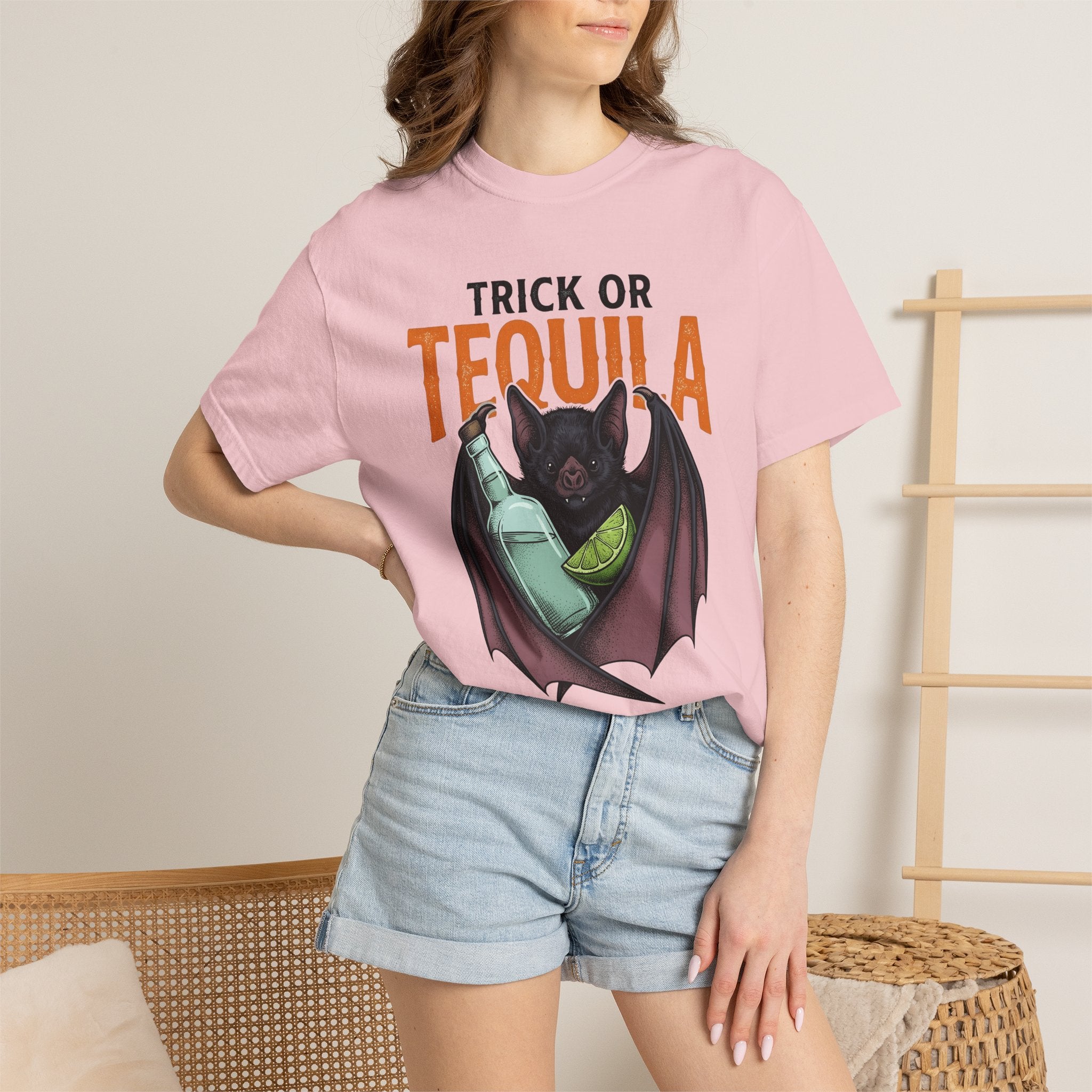 Bat Alcohol Bottle Shirt Halloween Festivity Gift Women Old School Tee Liquor Bottle T-Shirt Spooky Fan Booze Graphic Tshirt Doodle Lemon