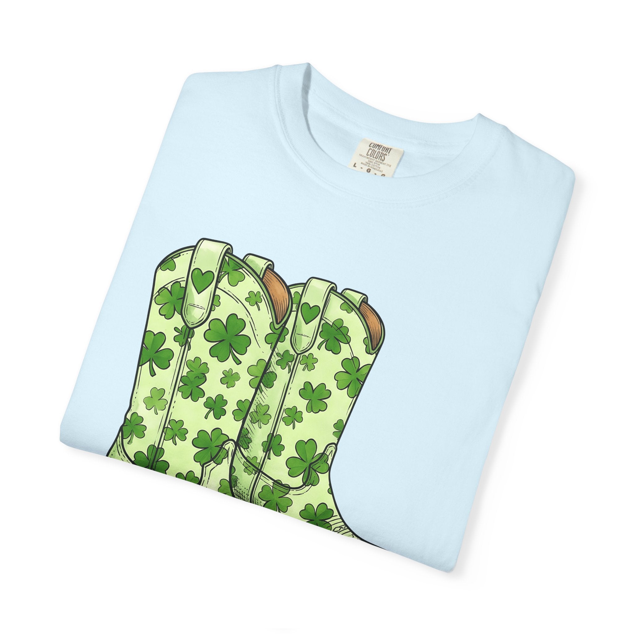 Leather Boots Shirt St Patrick's Day Rodeo Gift Women Cartoon Tee Boot T-Shirt Shamrock Fan Comic Tshirt Cowboy Graphic Hand Drawn Lucky