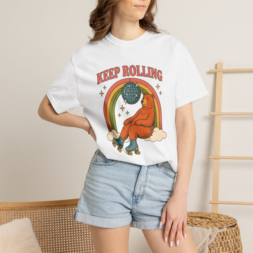 Skating Bear Shirt Sports Wildlife Gift Women Vintage Tee Bear T-Shirt Athlete Fan Grizzly Graphic Tshirt Hand Drawn Arc Tshirt