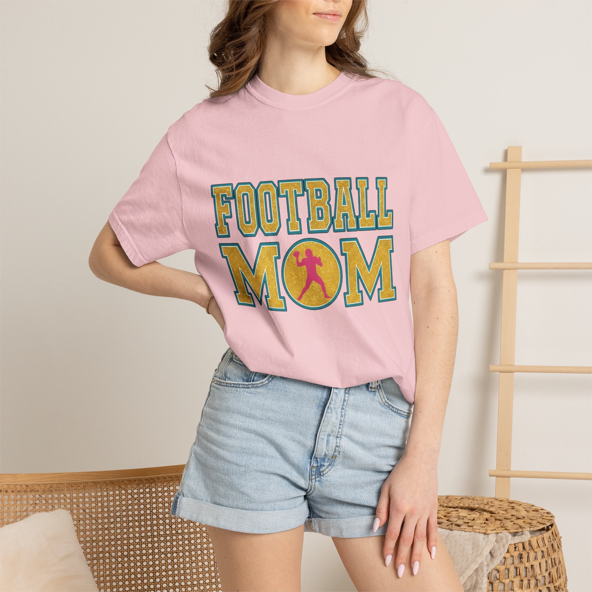 Football Player Graphic Shirt Moms Sports Gift Women Bold Tee Athlete T-Shirt Mom Fan Football Tshirt Athlete Graphic Retro Glitter Tshirt