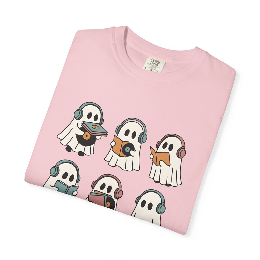 Ghost Music Shirt Halloween Music Gift Women Cartoon Tee Spirit T-Shirt Horror Fan Comic Tshirt Melody Graphic Retro Headphones Tshirt