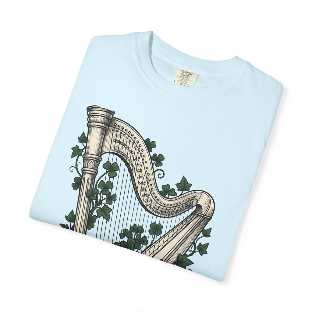 Harp Shamrock Shirt St Patrick's Day Emerald Isle Gift Women Hand Drawn Tee Shamrock T-Shirt St Patty's Fan Celtic Tshirt Ireland Graphic