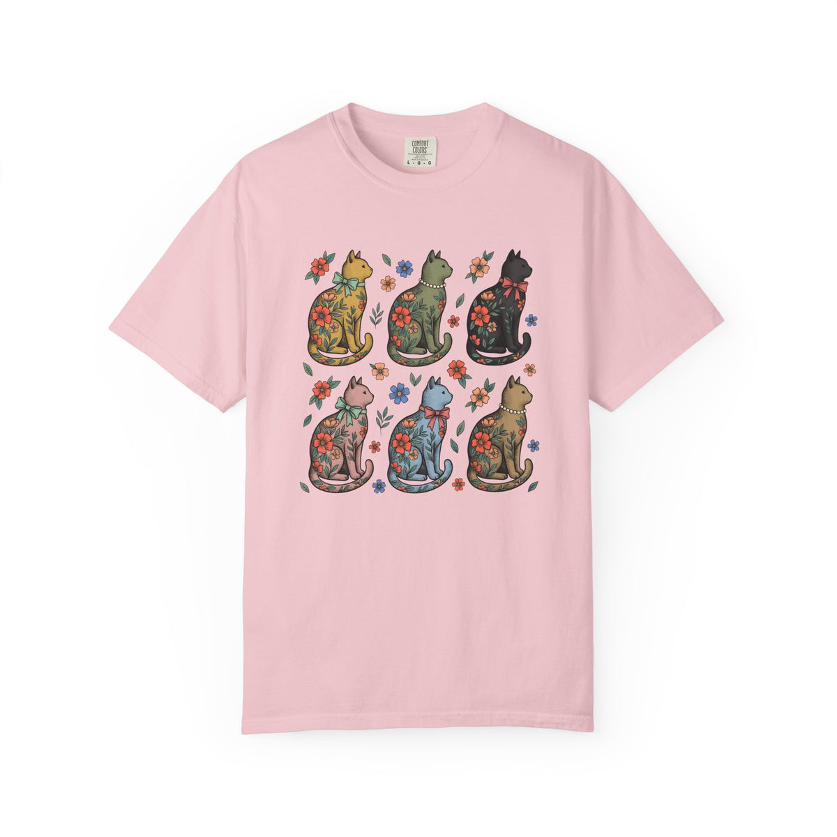Flower Cat Shirt Animals Plants Unisex Gift Hippie Tee Kitty Cat T-Shirt Pet Fan