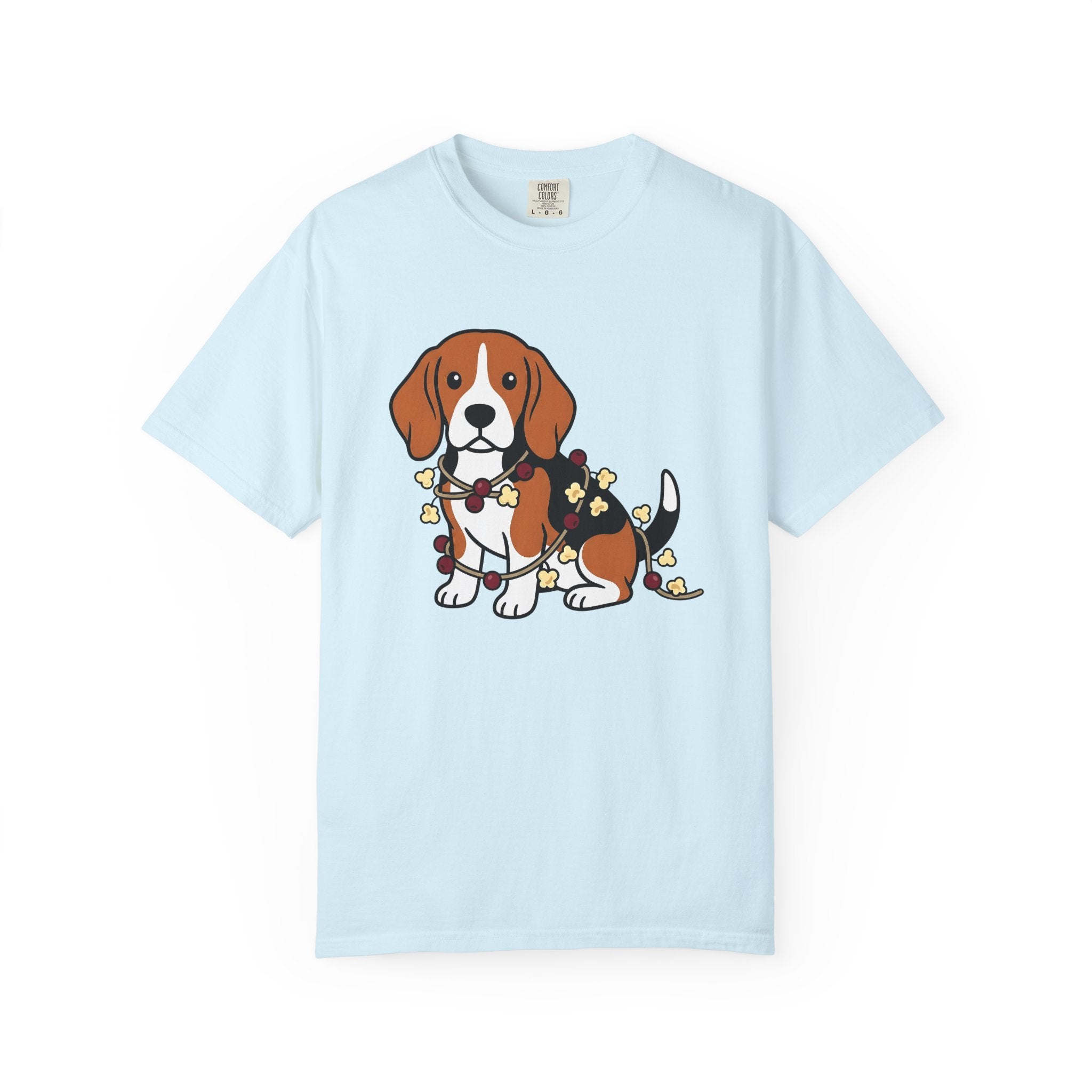 Beagle Hound Shirt Dog Holiday Decor Gift Women Animated Tee Hound Dog T-Shirt Dog Fan Cartoon Tshirt Christmas Graphic Clean Popcorn Chain