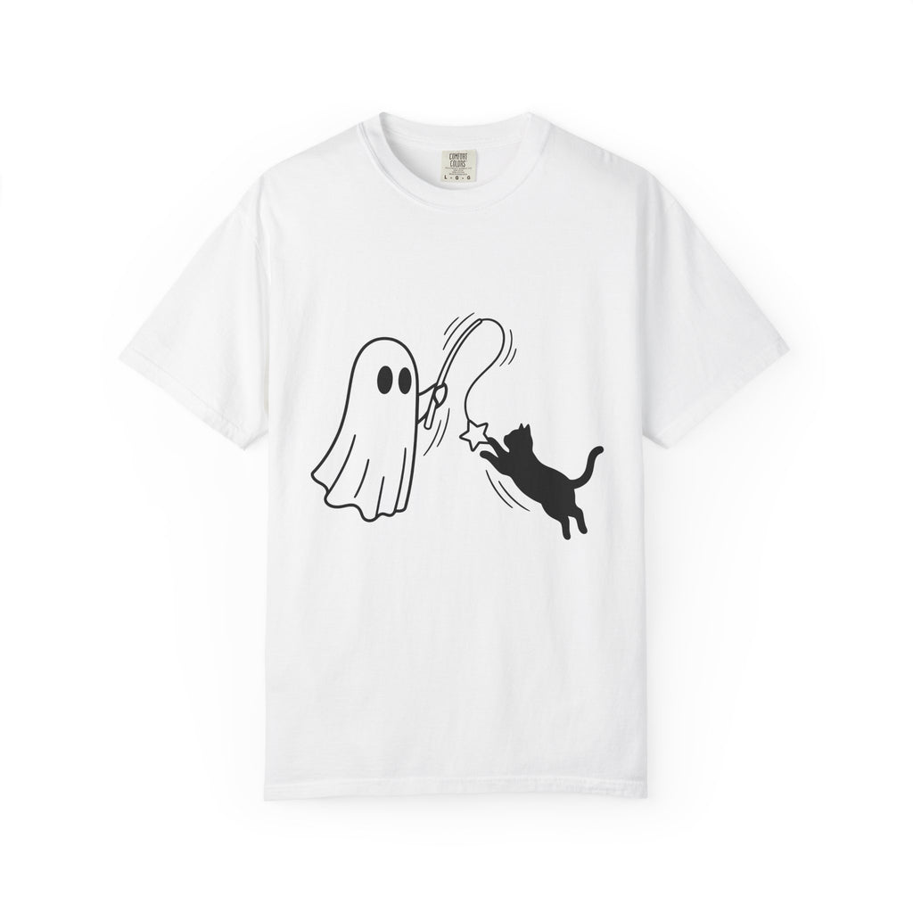 Spooky Cat Shirt Cat Holiday Gift Women Simple Tee Halloween Cat T-Shirt Cat Fan Black Cat Tshirt Holiday Graphic Comic Magic Stick Tshirt