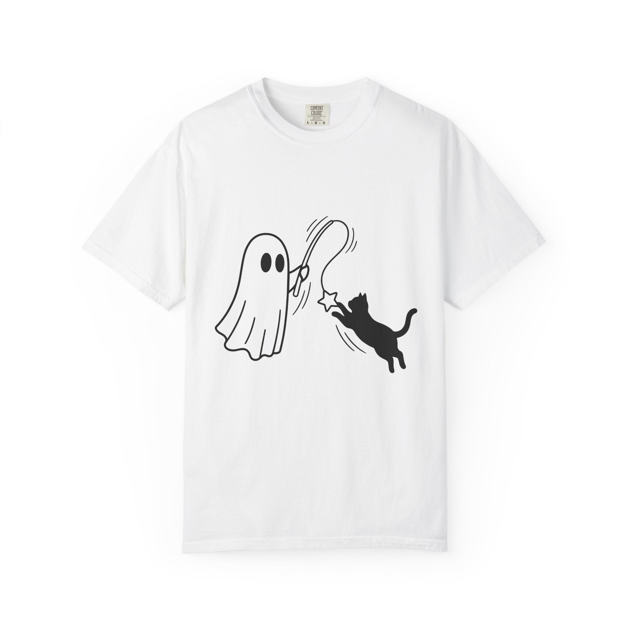 Spooky Cat Shirt Cat Holiday Gift Women Simple Tee Halloween Cat T-Shirt Cat Fan Black Cat Tshirt Holiday Graphic Comic Magic Stick Tshirt